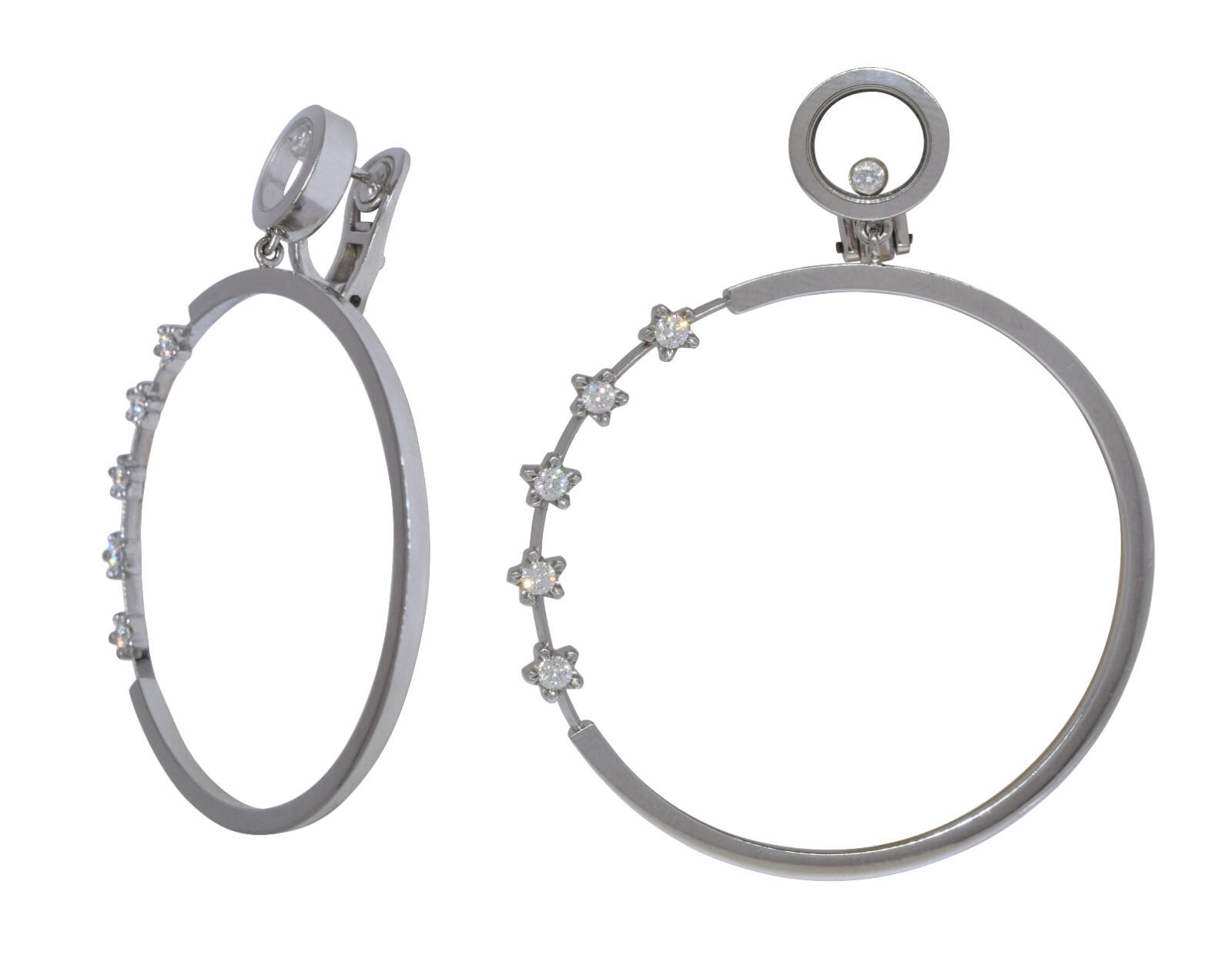Chopard Happy Diamonds 18k White Gold 5 Diamond Star Hoop Earrings 847625-1001