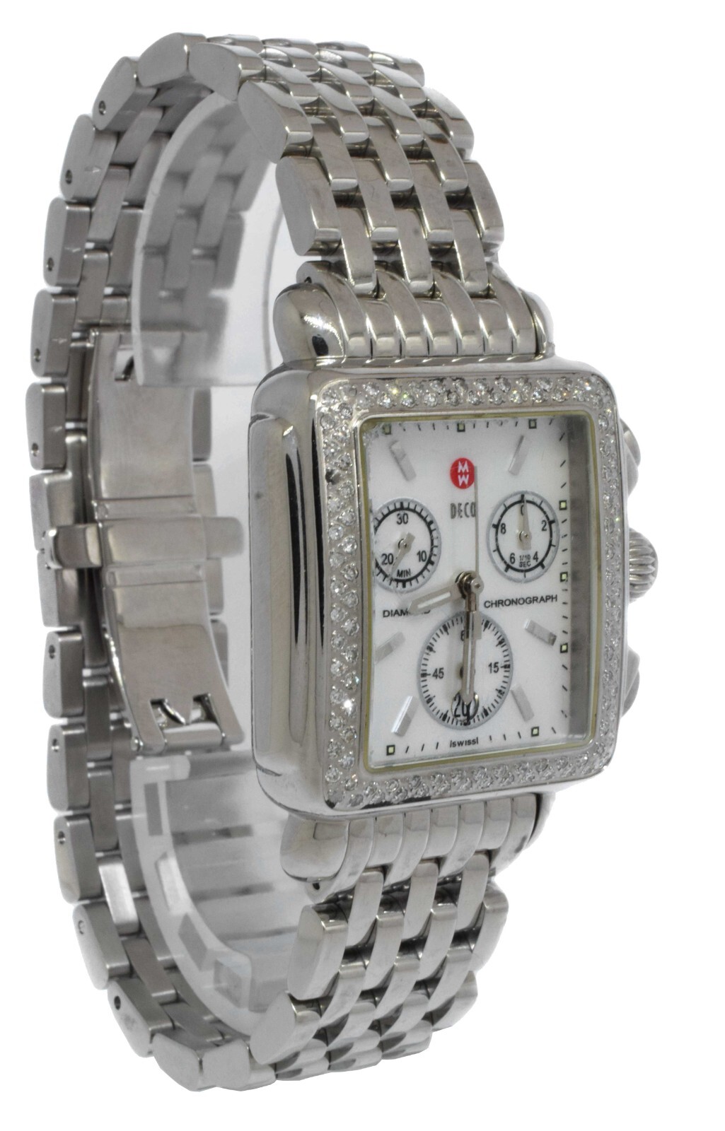 Michele Deco Diamond Chronograph Steel MOP Ladies 33mm Quartz Watch 71-6000