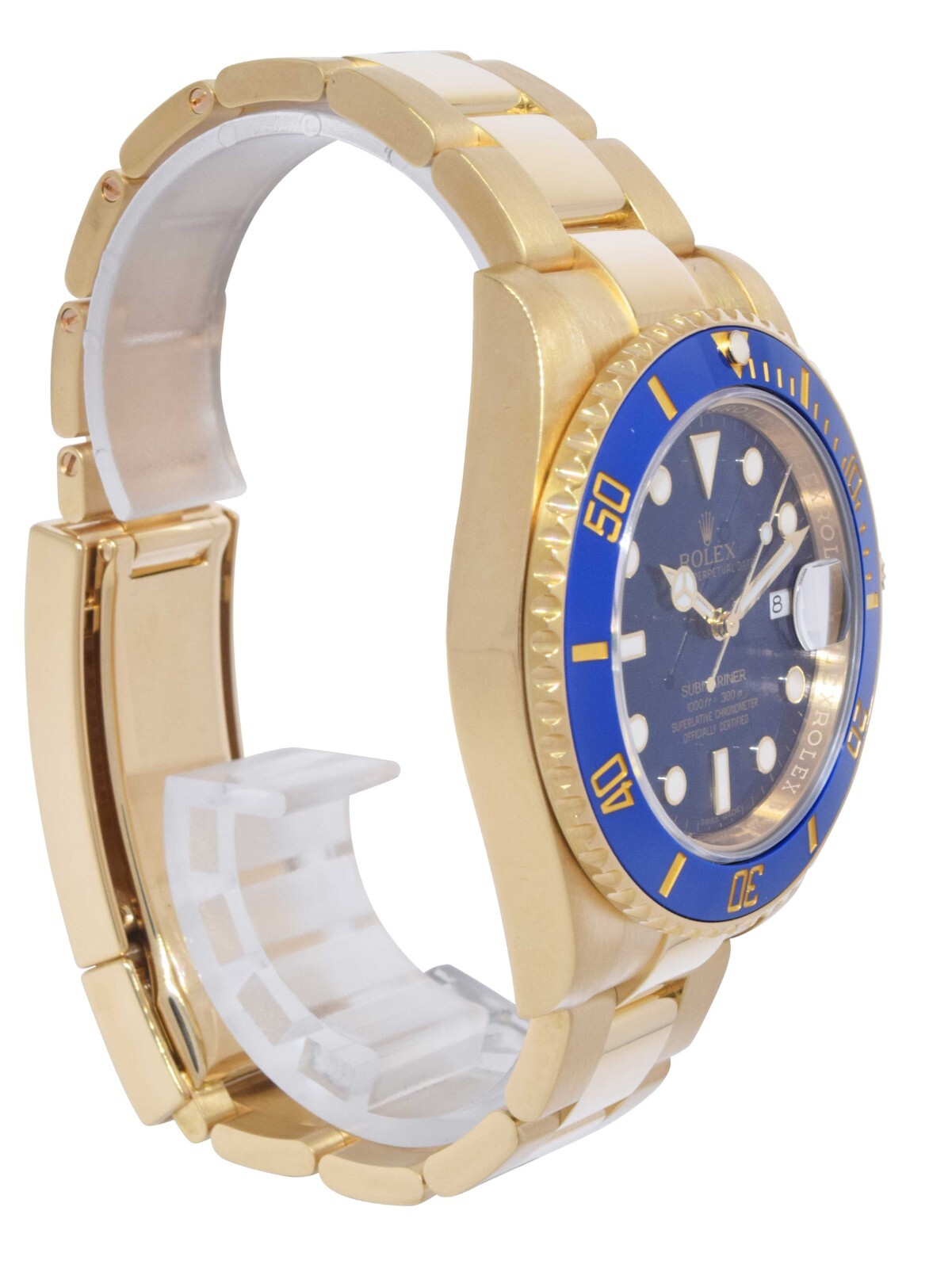 Rolex Submariner Date 18k Yellow Gold Blue Ceramic 40mm Watch B/P '15 116618
