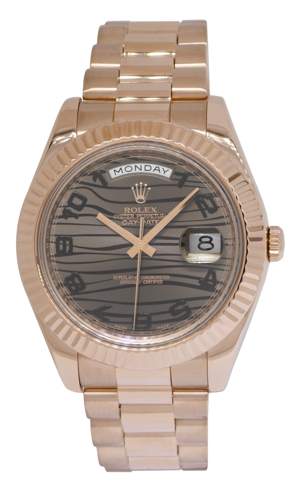 Rolex Day-Date II President 18k Rose Gold Bronze Wave Dial 41mm Watch V 218235