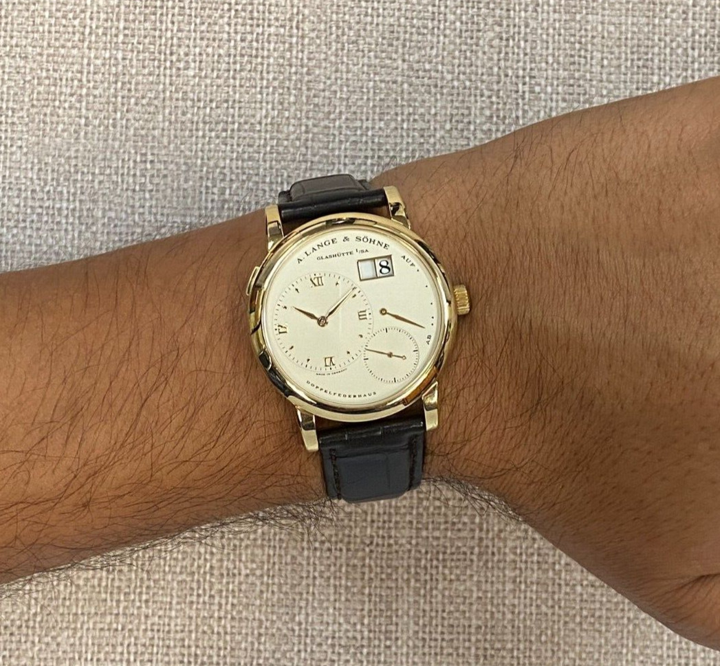 A. Lange & Sohne Lange 1 Yellow Gold Silver Ivory Dial 38.5mm Watch 101.021