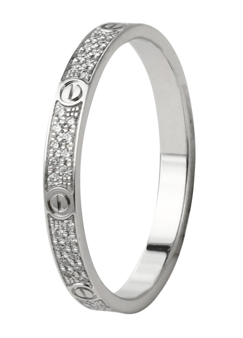 Cartier Love Ring Pave Diamond 18k White Gold Mini Band Size 59 B/P '24 B4218259 Cartier Love Ring Pave Diamond 18k White Gold Mini Band Size 59 B/P '24 B4218259
