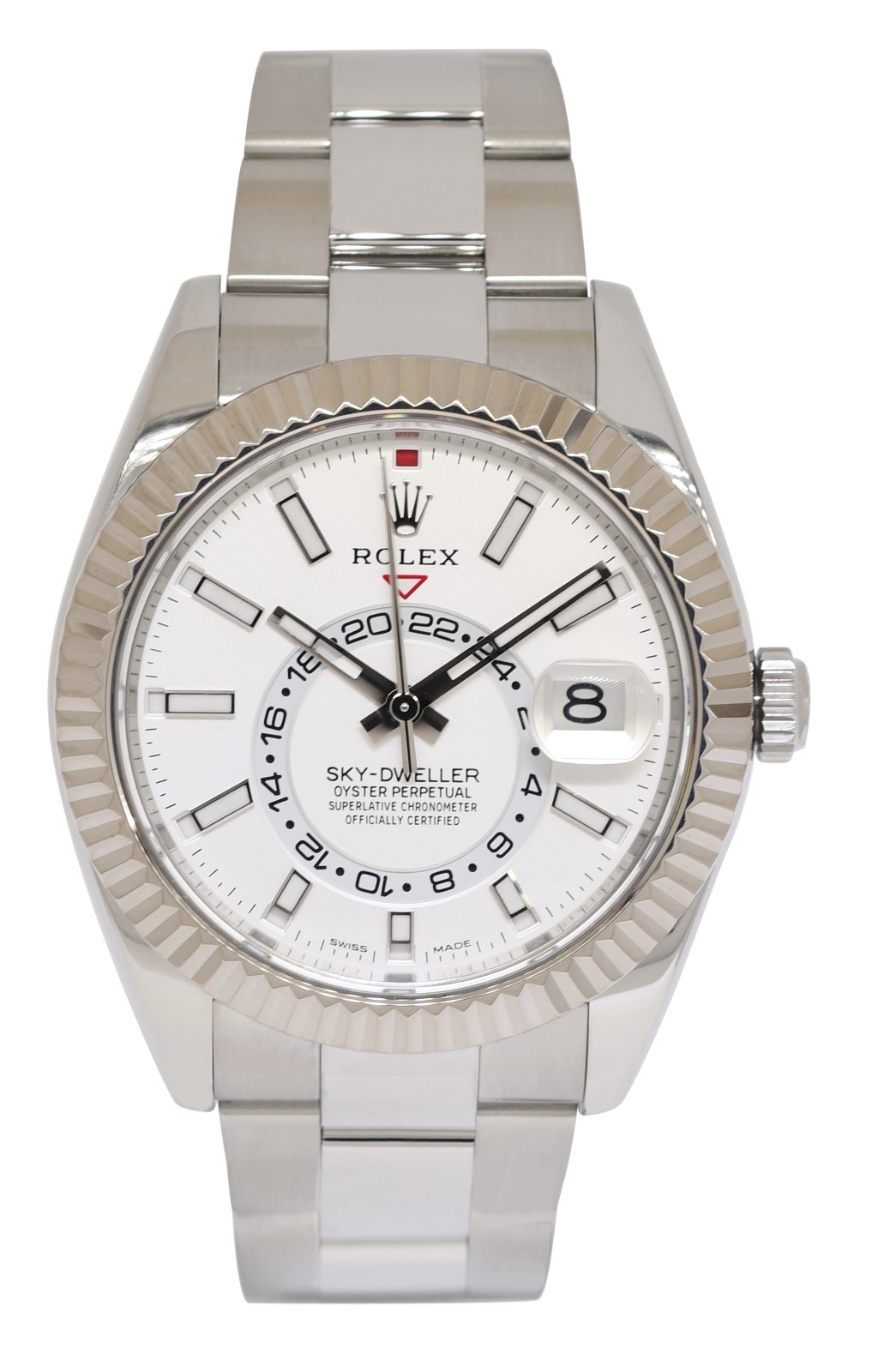 Rolex Sky-Dweller Steel & 18k Gold Bezel White Dial 42mm Watch B/P '22 326934