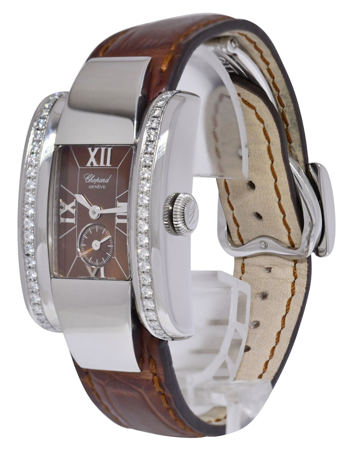 Chopard La Strada Steel Brown Dial Diamond Bezel Ladies Quartz Watch 41/8412