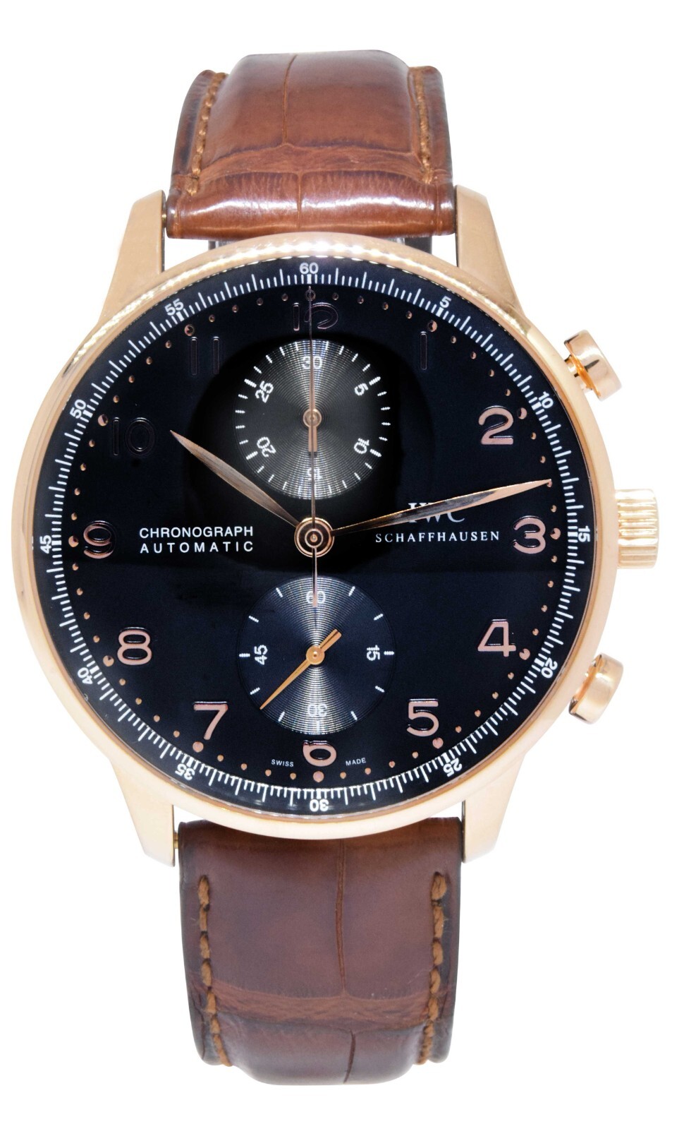 IWC Portuguese Chronograph 3714 18k Rose Gold Black Dial 41mm Watch IW371415