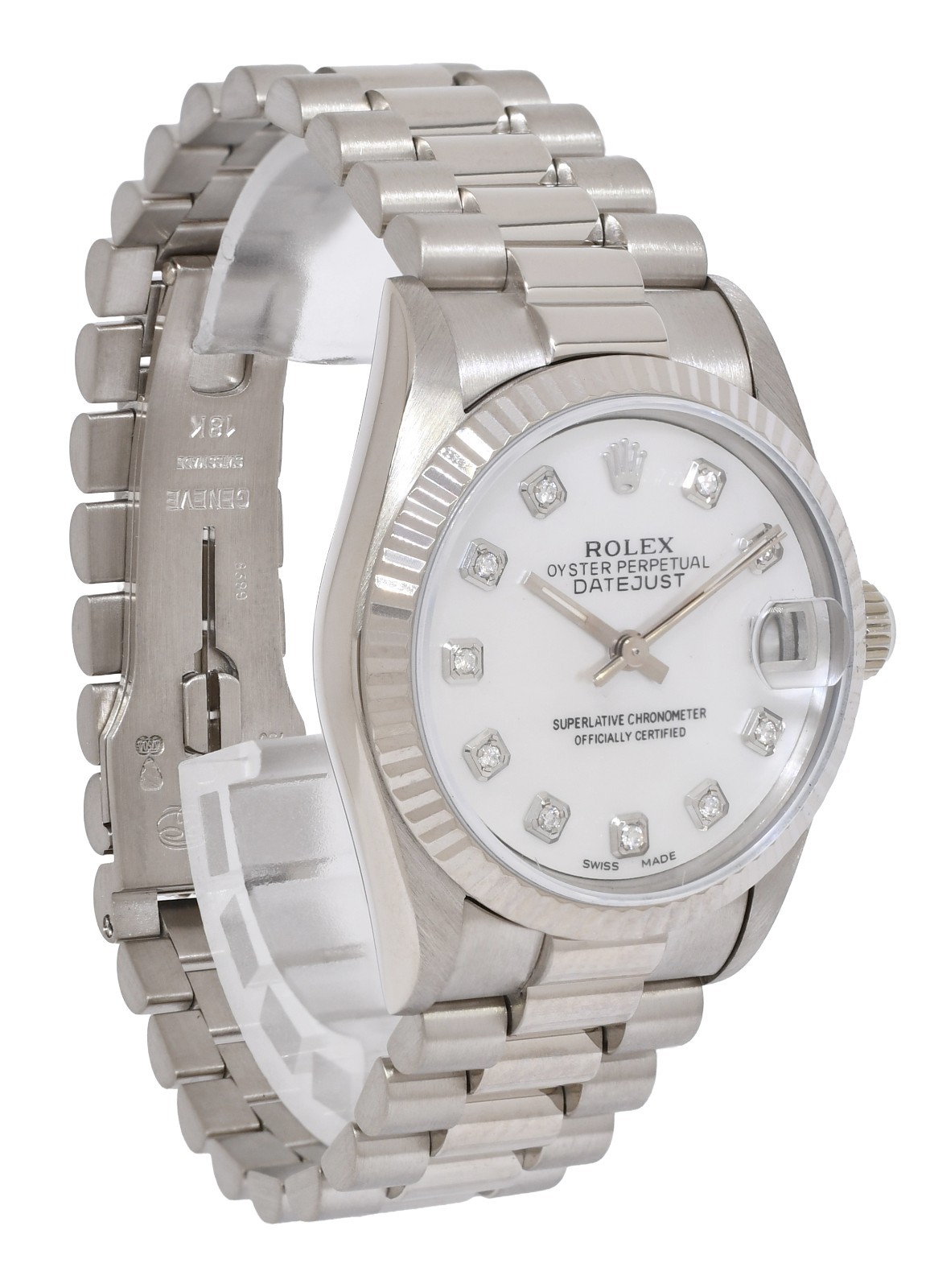 Rolex Datejust President 18k White Gold MOP Diamond Dial 31mm Watch L 68279