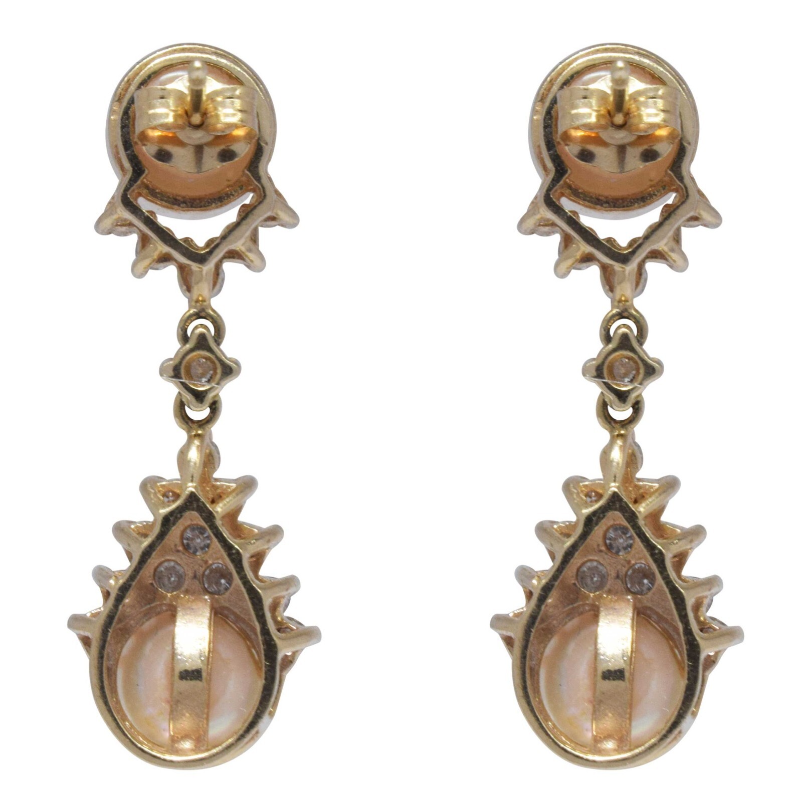 Ladies 14K Gold Cultured Pearl & Diamond Earrings