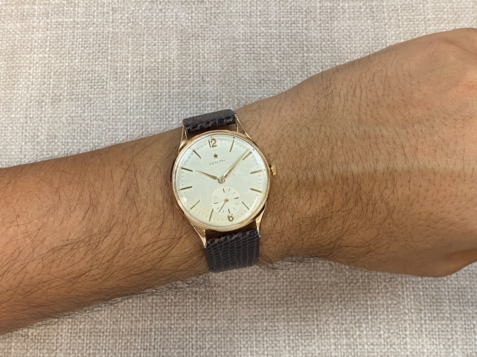 Zenith Vintage 18k Rose Gold Silver Dial Mens 36.5mm Manual Watch