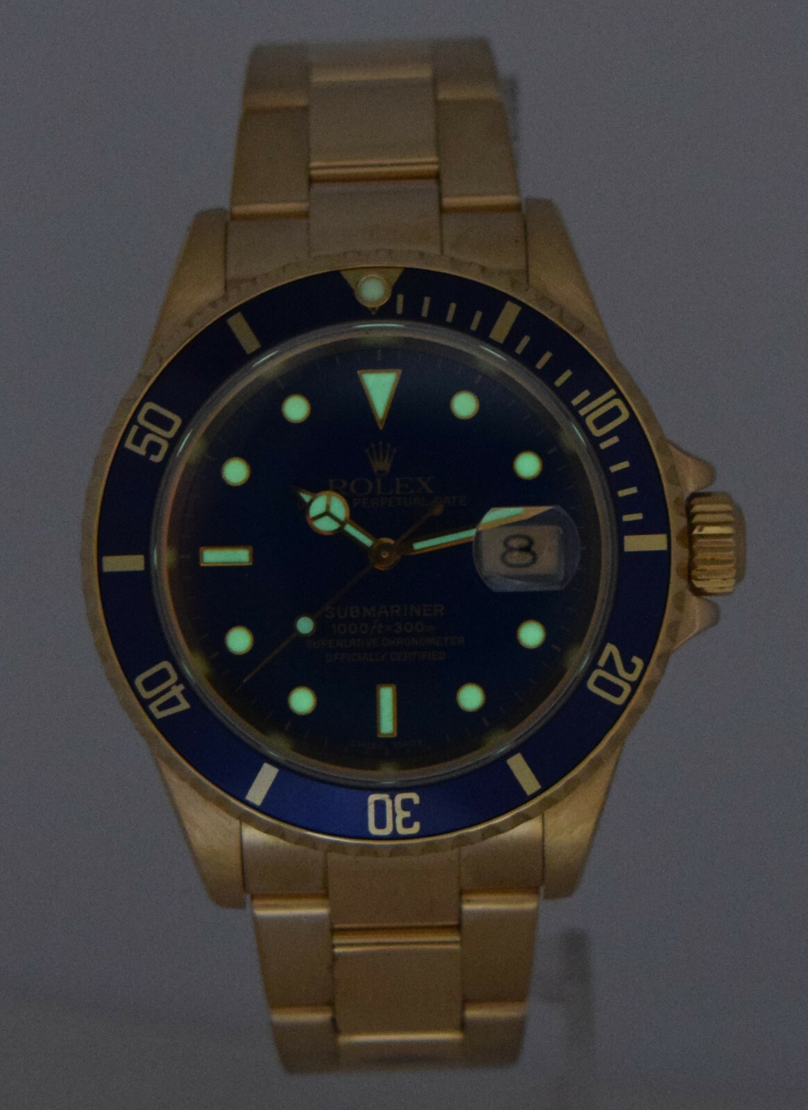 Rolex Submariner 18k Yellow Gold Blue Dial/Bezel Mens 40mm Watch P 16618