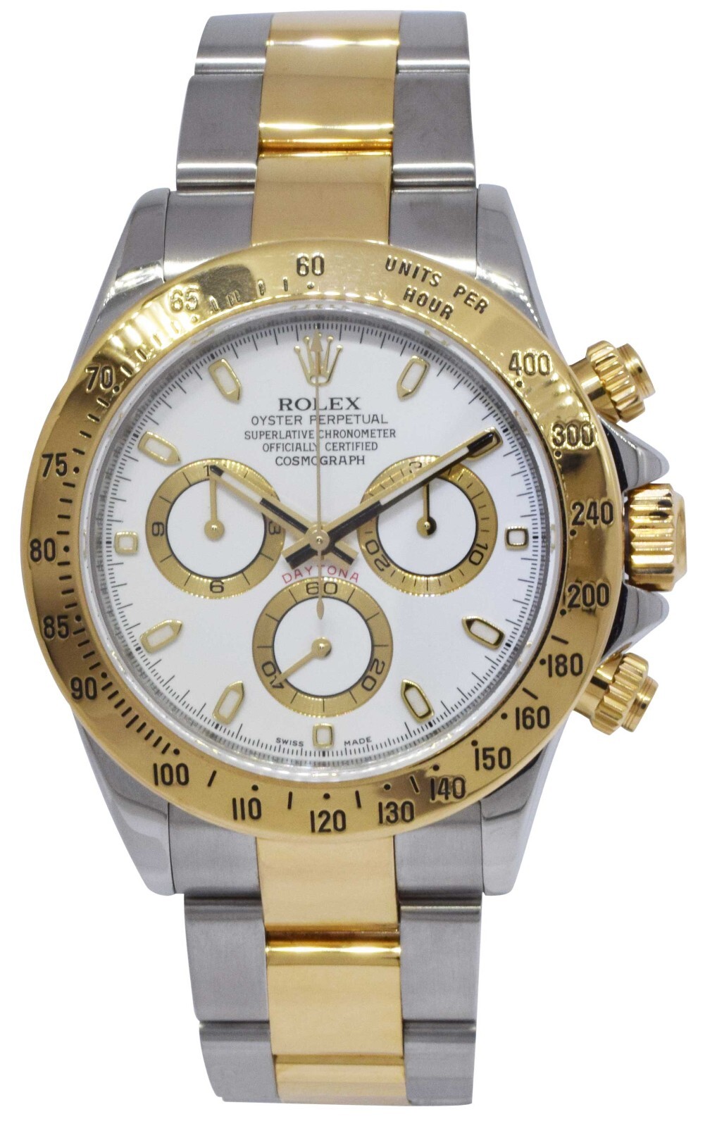Rolex Daytona 18k Yellow Gold/Steel White Dial Mens 40mm Watch Scrambled 116523
