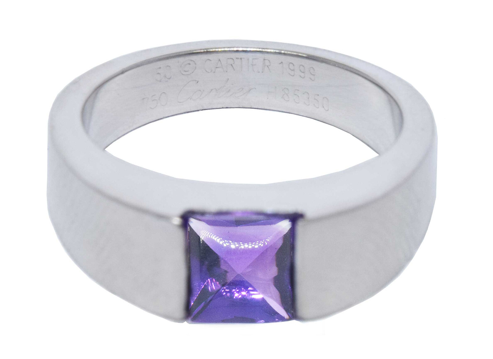 Cartier 18K Gold Tank Ring Amethyst Size 50 w/ Certificate