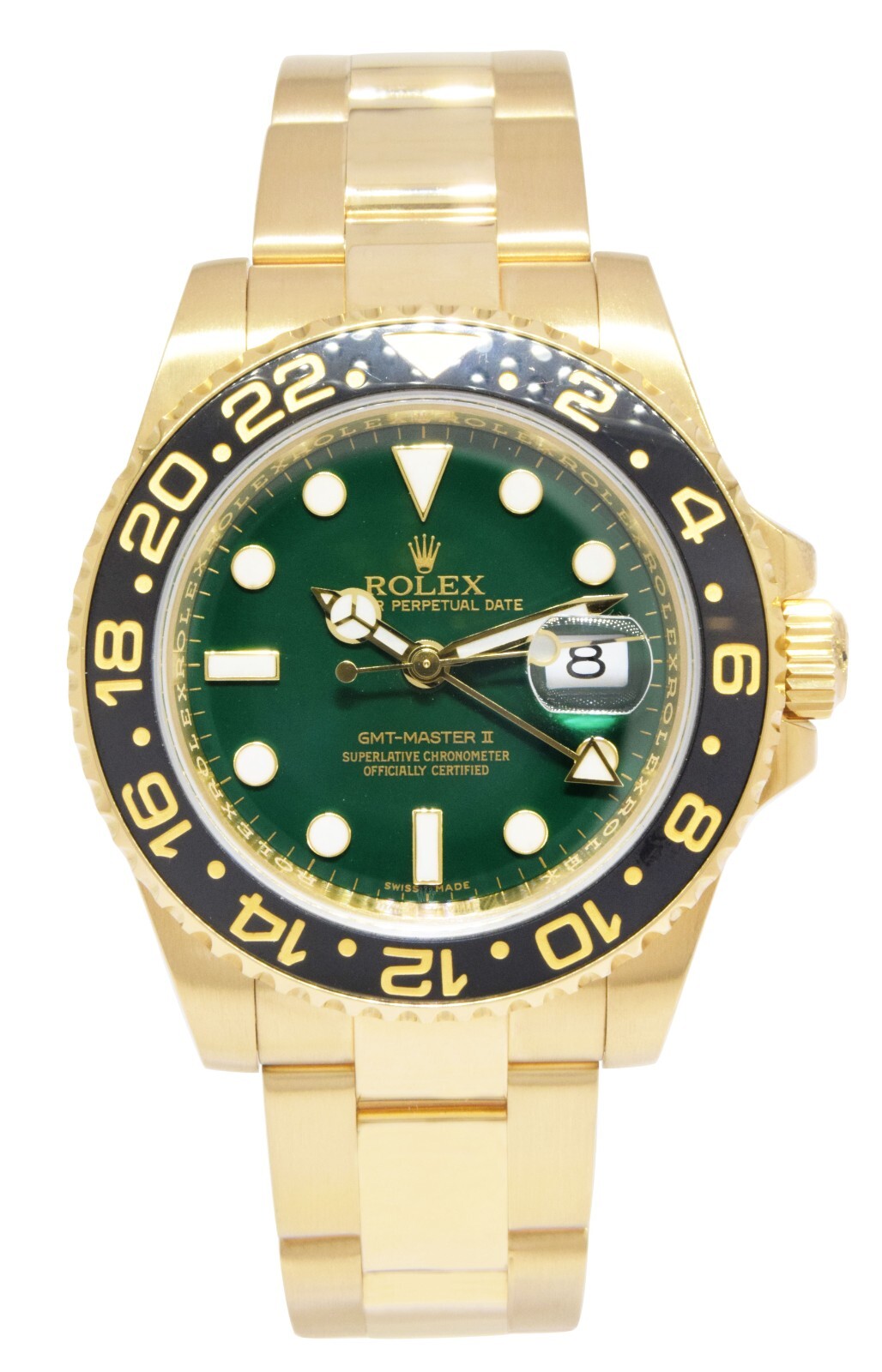 Rolex GMT-MASTER II 18k Yellow Gold & Ceramic Green Dial 40mm Watch Z 116718