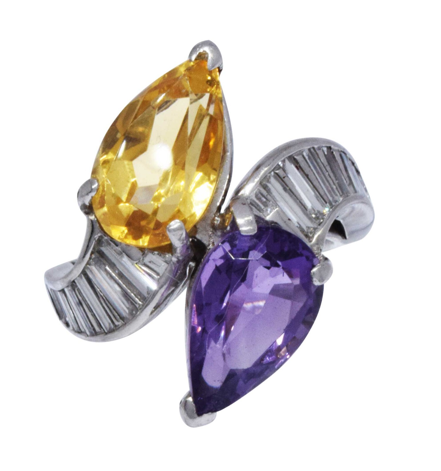 Platinum Diamond Amethyst & Citrine Ladies Ring Size: 5.75