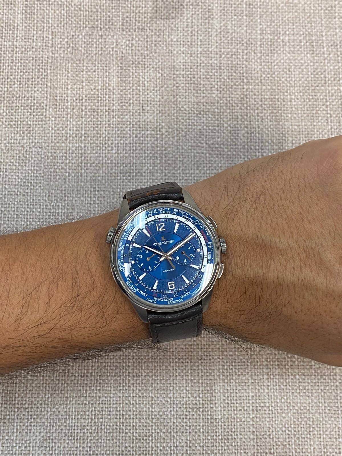 Jaeger Lecoultre Polaris World Time Titanium Blue Dial 44mm Watch Q905T480