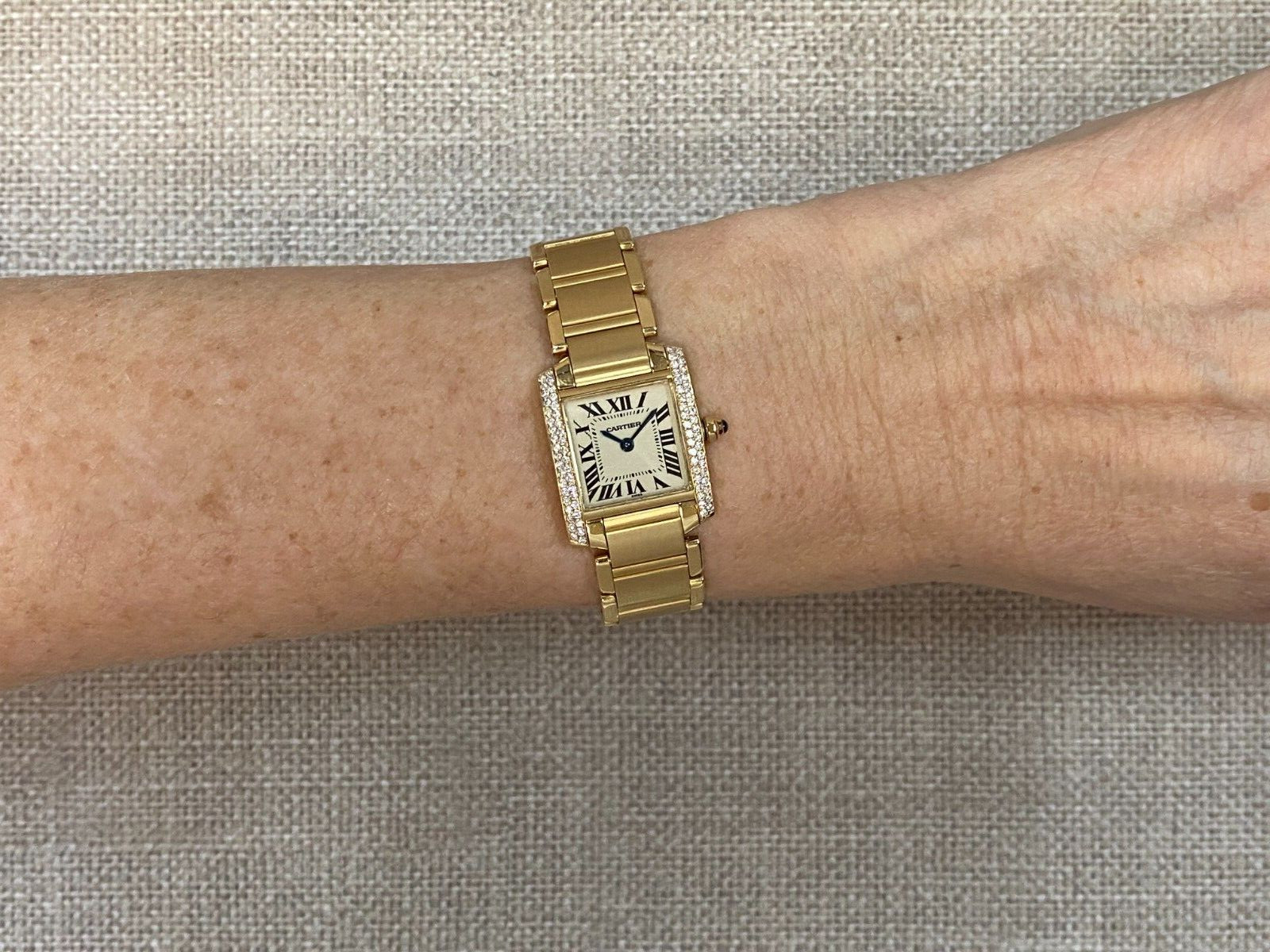 Cartier Tank Francaise Small 18k Yellow Gold & Diamond Bezel Ladies Watch 1820