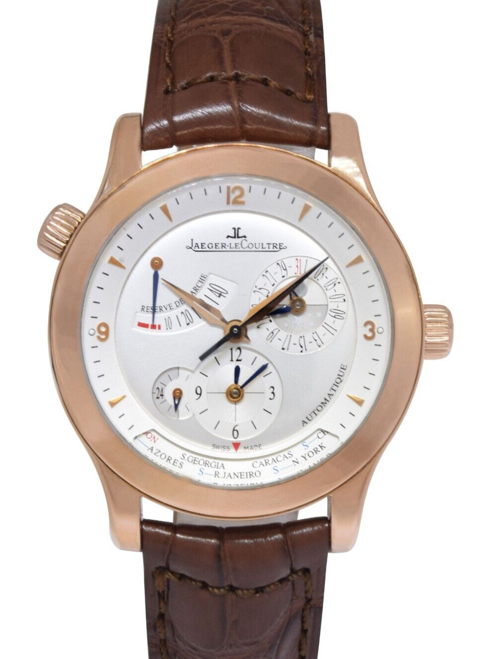 Jaeger LeCoultre Master Geographic 18k Rose Gold 40mm Watch Q1502420 147.2.57.S Jaeger LeCoultre Master Geographic 18k Rose Gold 40mm Watch Q1502420 147.2.57.S