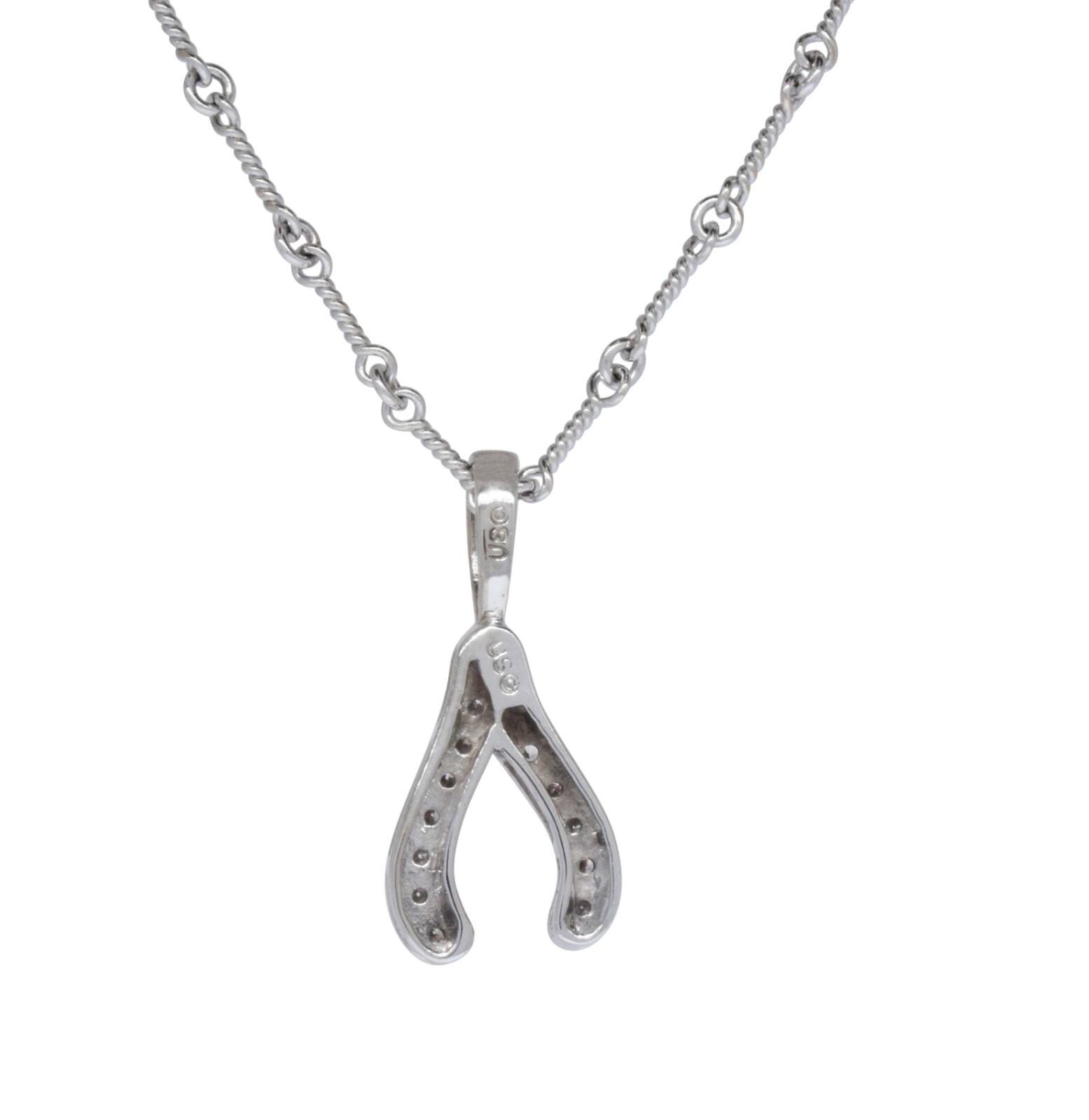 Wishbone Pendant & Chain 18k White Gold & Diamonds Ladies Necklace
