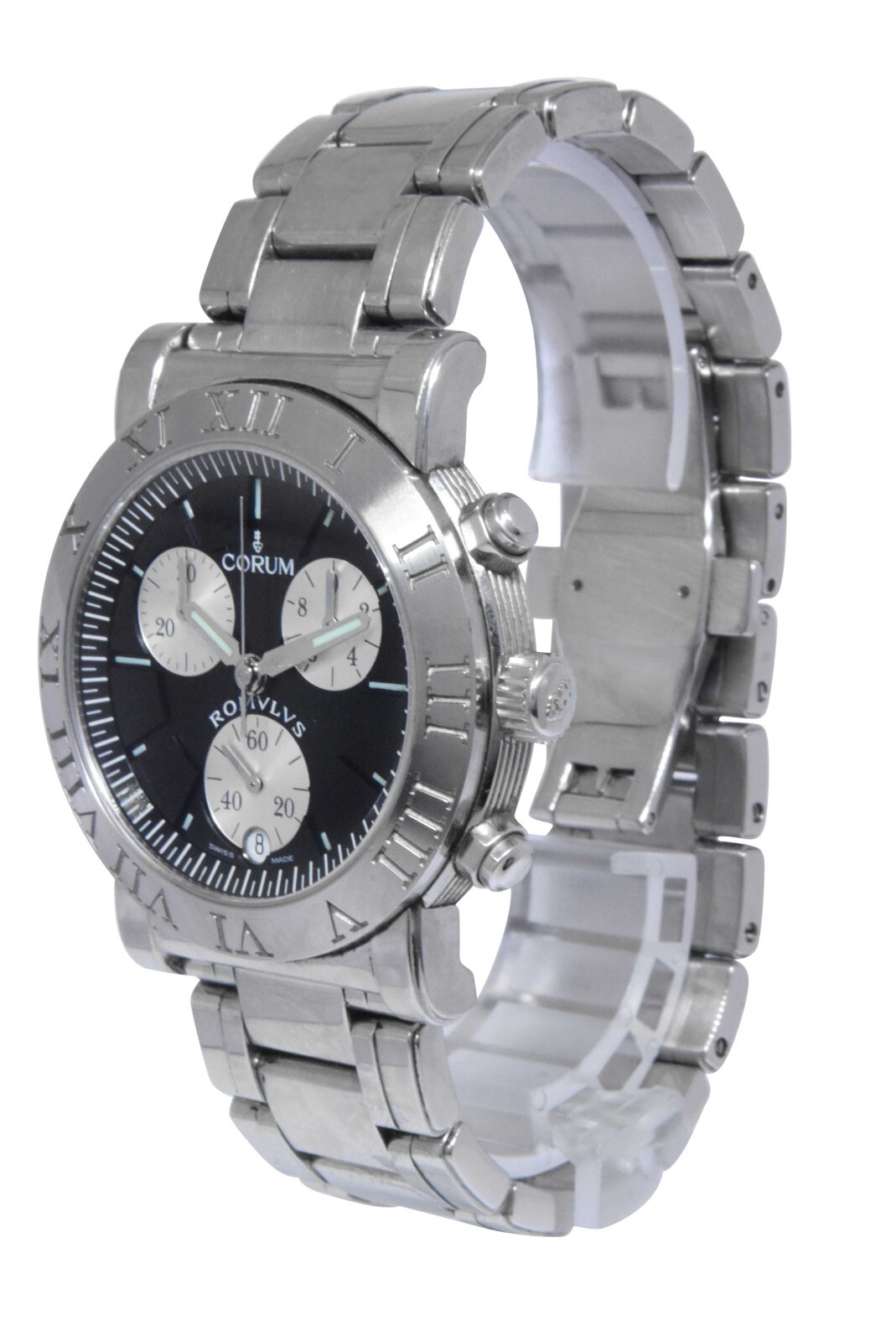 Corum Romulus Chronograph Steel Black Dial Mens 40mm Quartz Watch 396.701.20