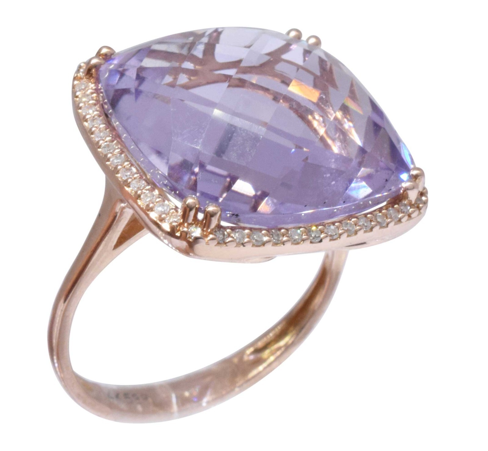 Amethyst & 0.26ct Diamond 14k Rose Gold Ladies Ring 6.5