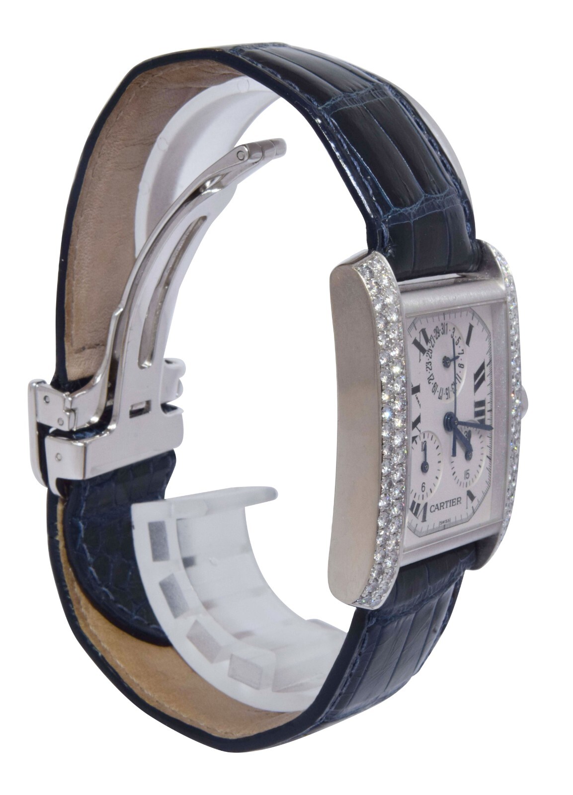 Cartier Tank Francaise Chronoflex Chronograph 18k White Gold Diamond Watch 2367