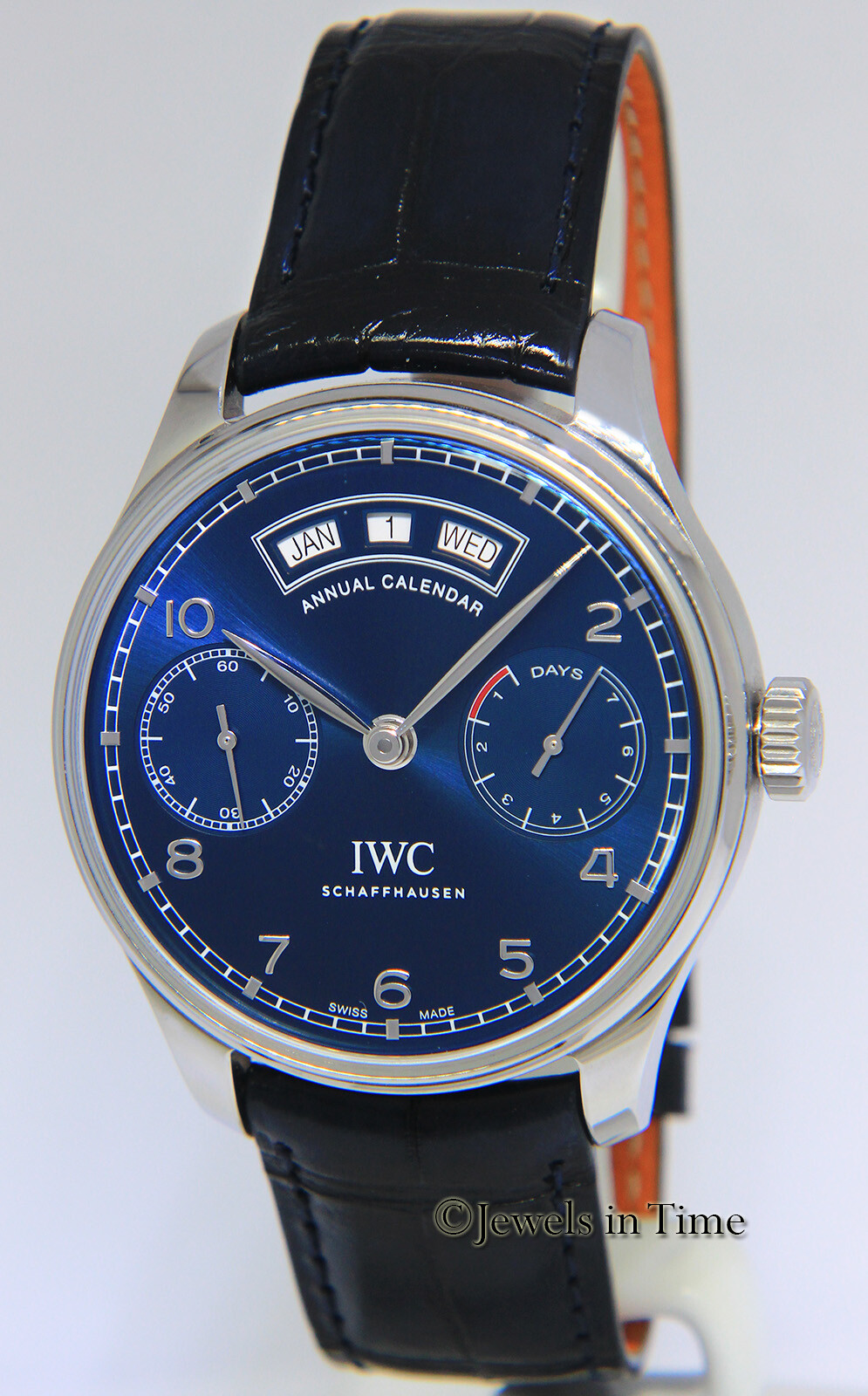 IWC Portugieser Annual Calendar 5035 Steel 7 Days Blue Mens 44mm Watch IW503502