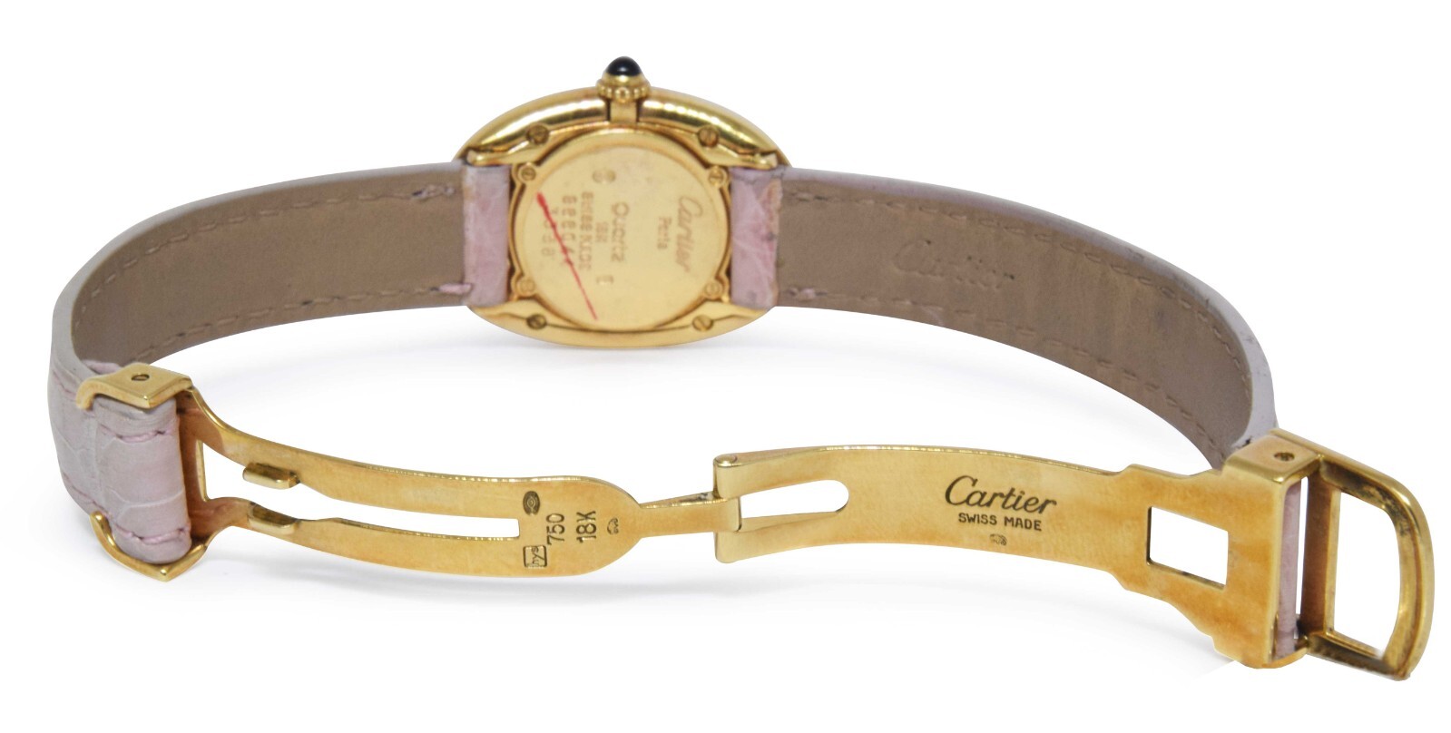 Cartier Baignoire 18k Yellow Gold & Diamond Ivory Dial Ladies Strap Watch 3358