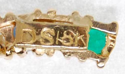 Ladies Diamond, Emerald & Sapphire 18k Yellow Gold Squiggle Brooch