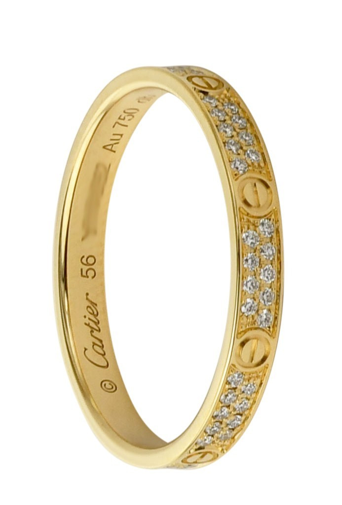 Cartier Love Ring Pave Diamond 18k Yellow Gold Mini Band Size 56 B/P'24 B4218056 Cartier Love Ring Pave Diamond 18k Yellow Gold Mini Band Size 56 B/P'24 B4218056
