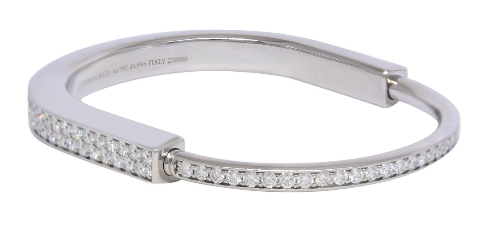 Tiffany & Co. Tiffany Lock Bangle Full Pave Diamond White Gold Bracelet Medium