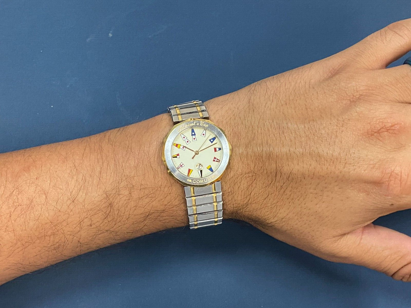 Corum Admirals Cup 18k Yellow Gold/Steel Mens 35mm Quartz Watch 99.810.21V52B