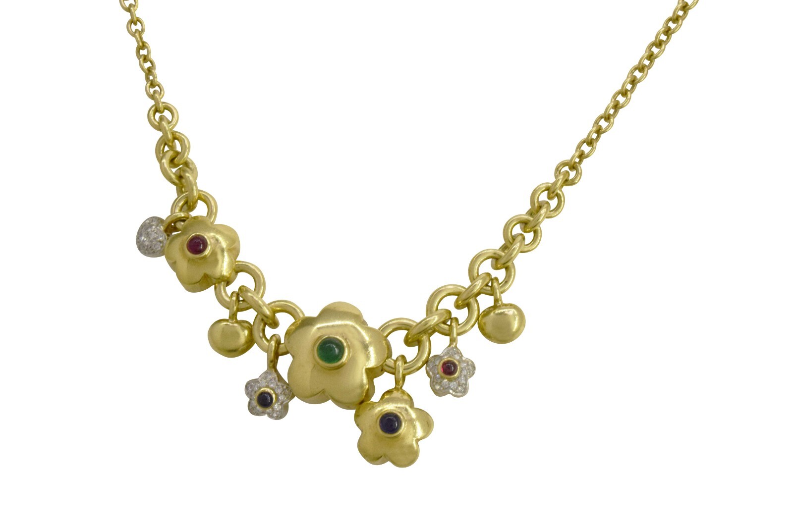 Ladies Dangle Charm Necklace 18K Yellow Gold 16.5"