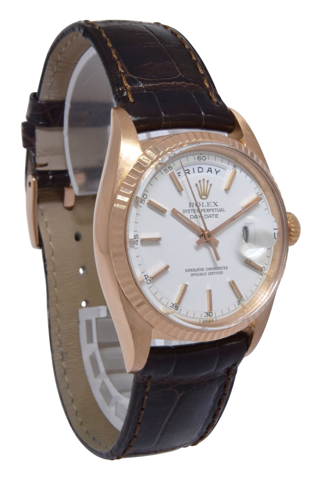 Rolex Day-Date Vintage 18k Rose Gold White Dial Mens 36mm Watch '71 1803
