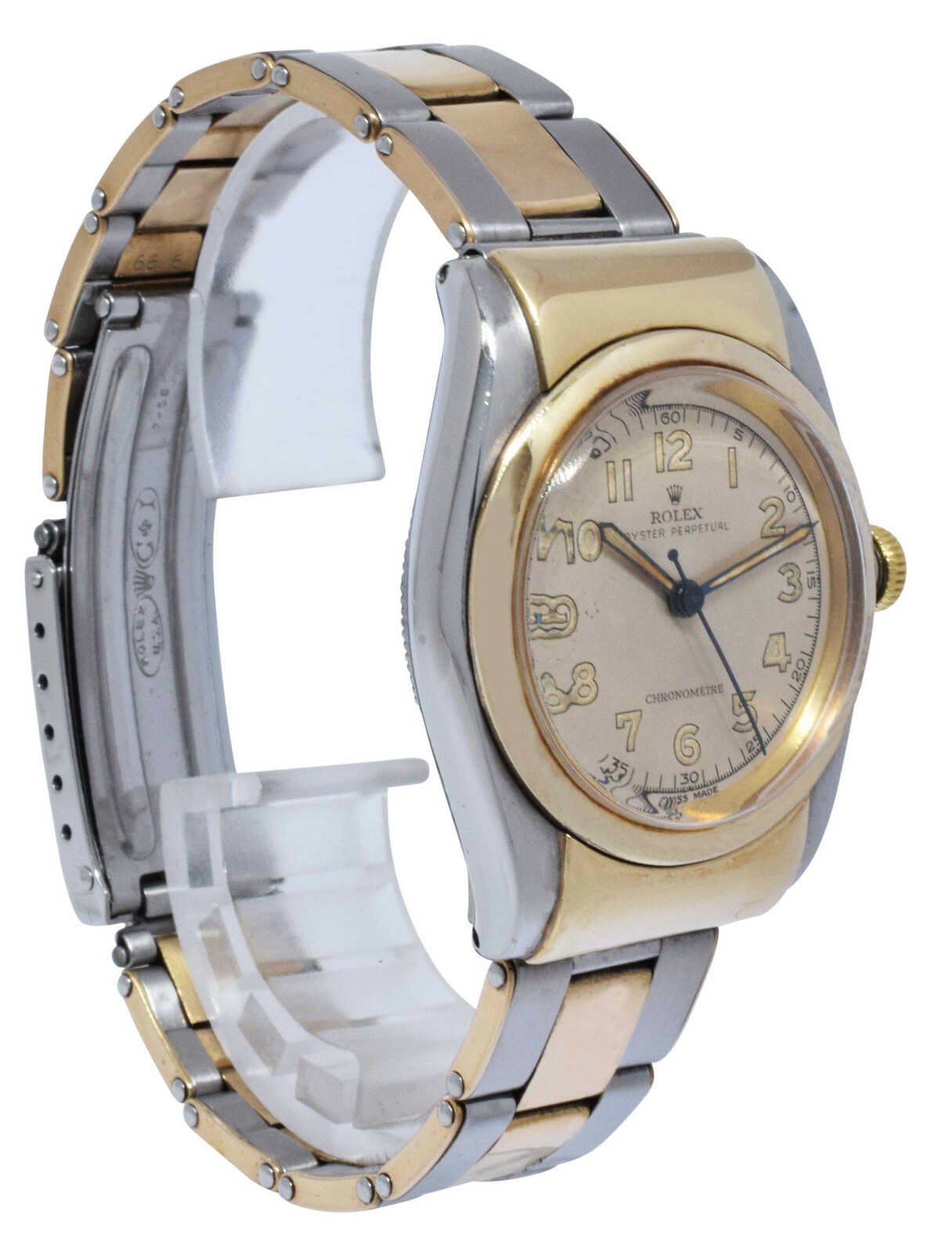 Rolex Vintage 1940's Hooded Bubbleback 14k Gold & Steel Mens Watch & Box 3065