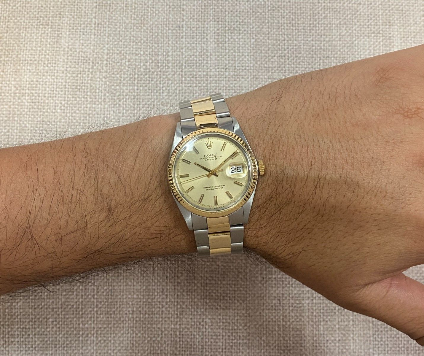 Rolex Datejust Yellow Gold/Steel Champagne Dial 36mm Vintage Watch '72 1601