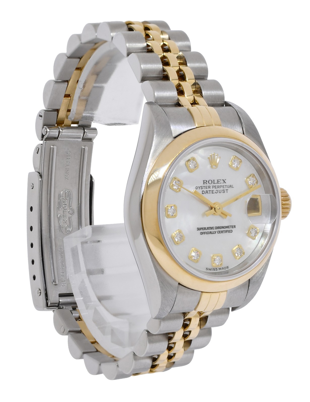 Rolex Datejust 18k Yellow Gold/Steel MOP Diamond Dial Ladies 26mm Watch F 79163