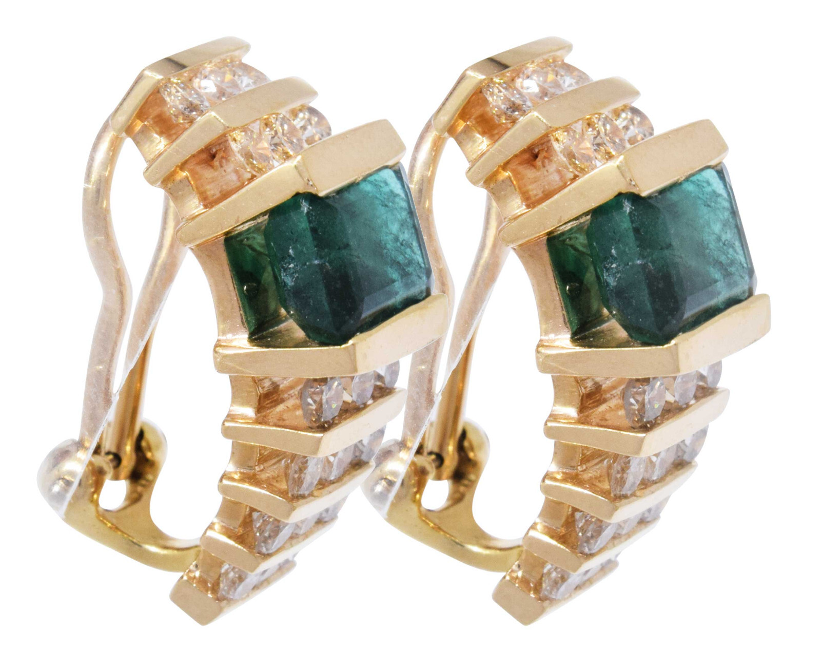 Earrings Ladies 14k Yellow Gold Diamond & Emerald