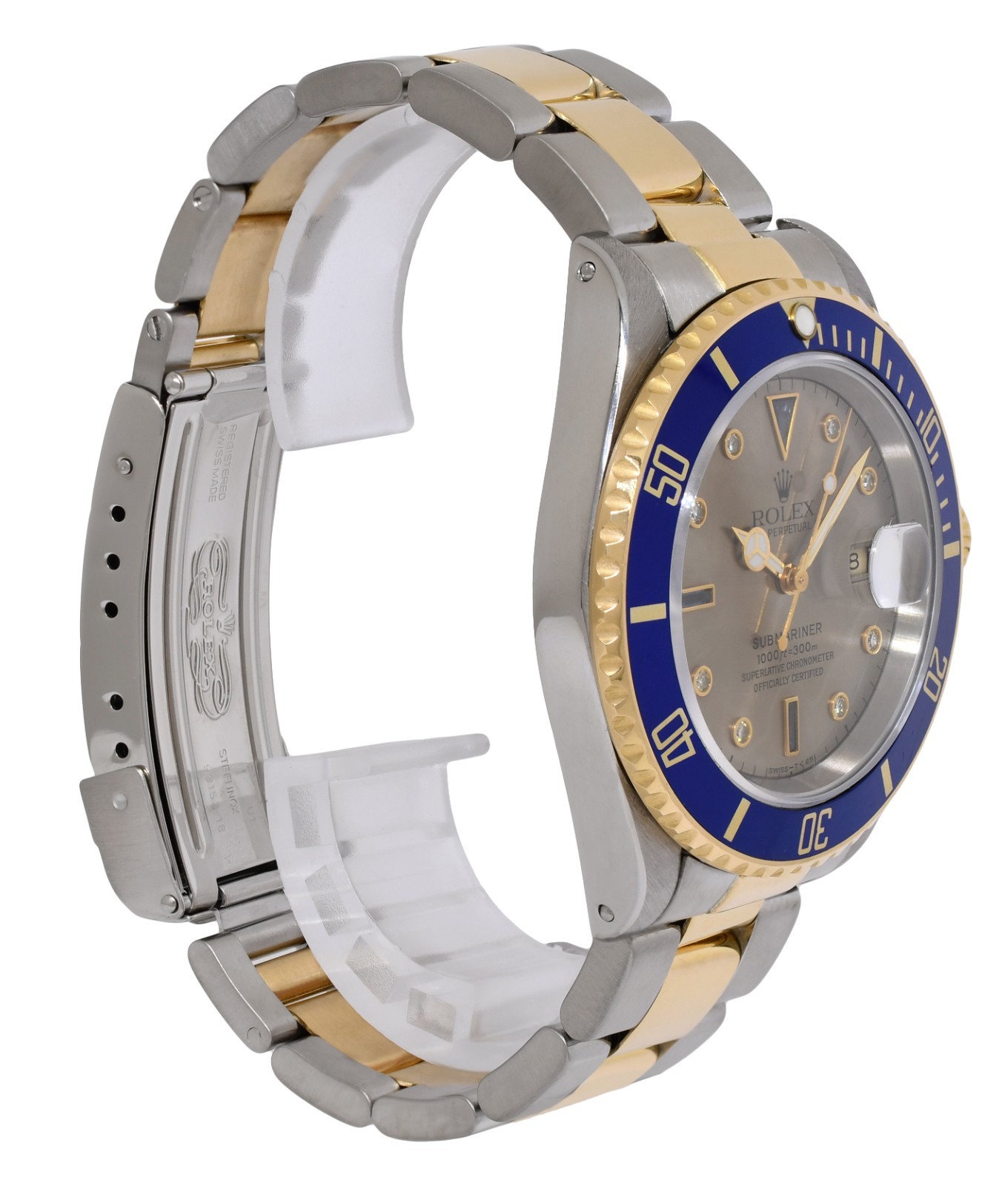 Rolex Submariner 18k Yellow Gold/Steel Slate Serti Diamond 40mm Watch U 16613