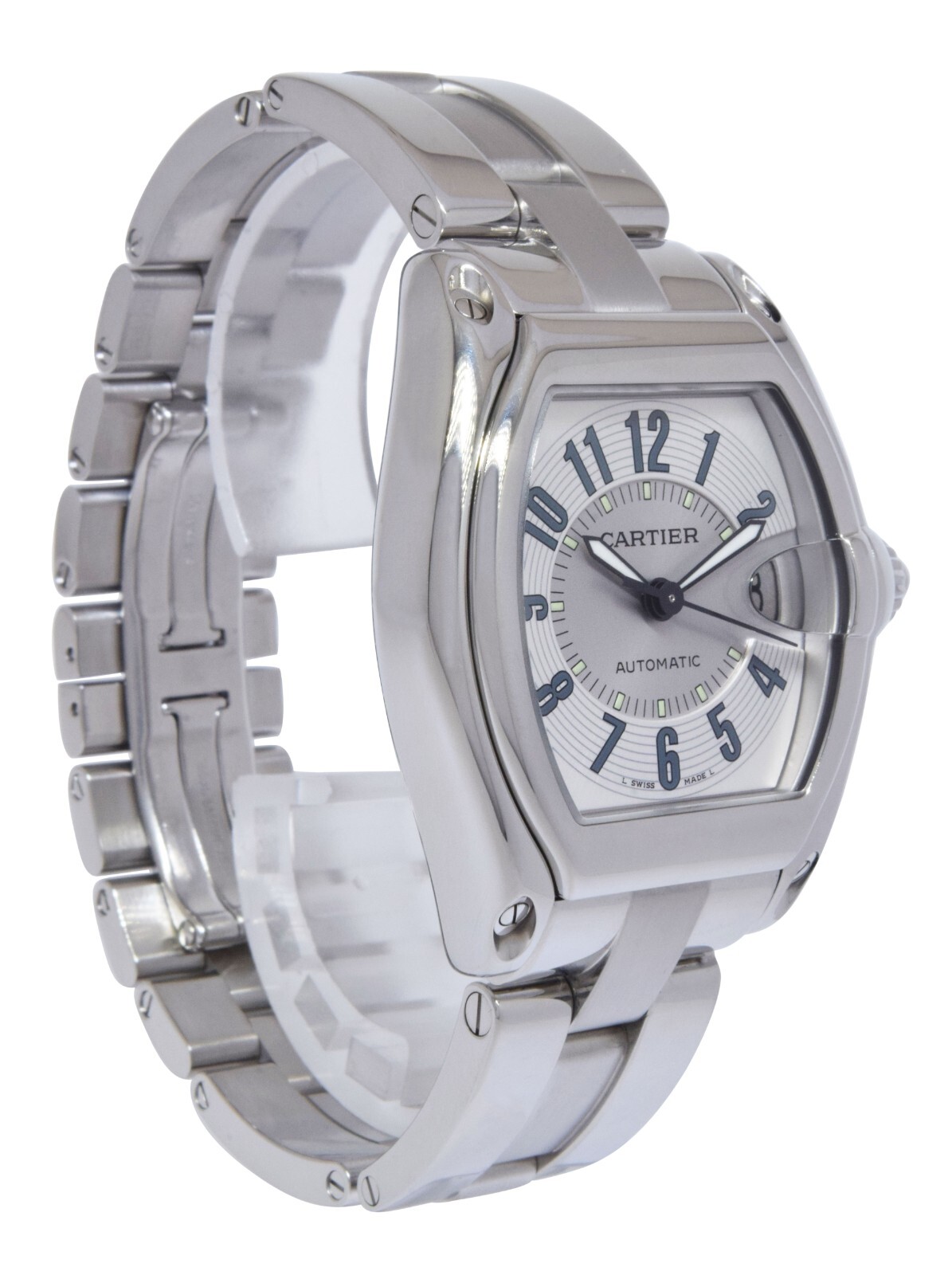 Cartier Roadster Stainless Steel Silver Arabic Dial Mens Automatic Watch 2510