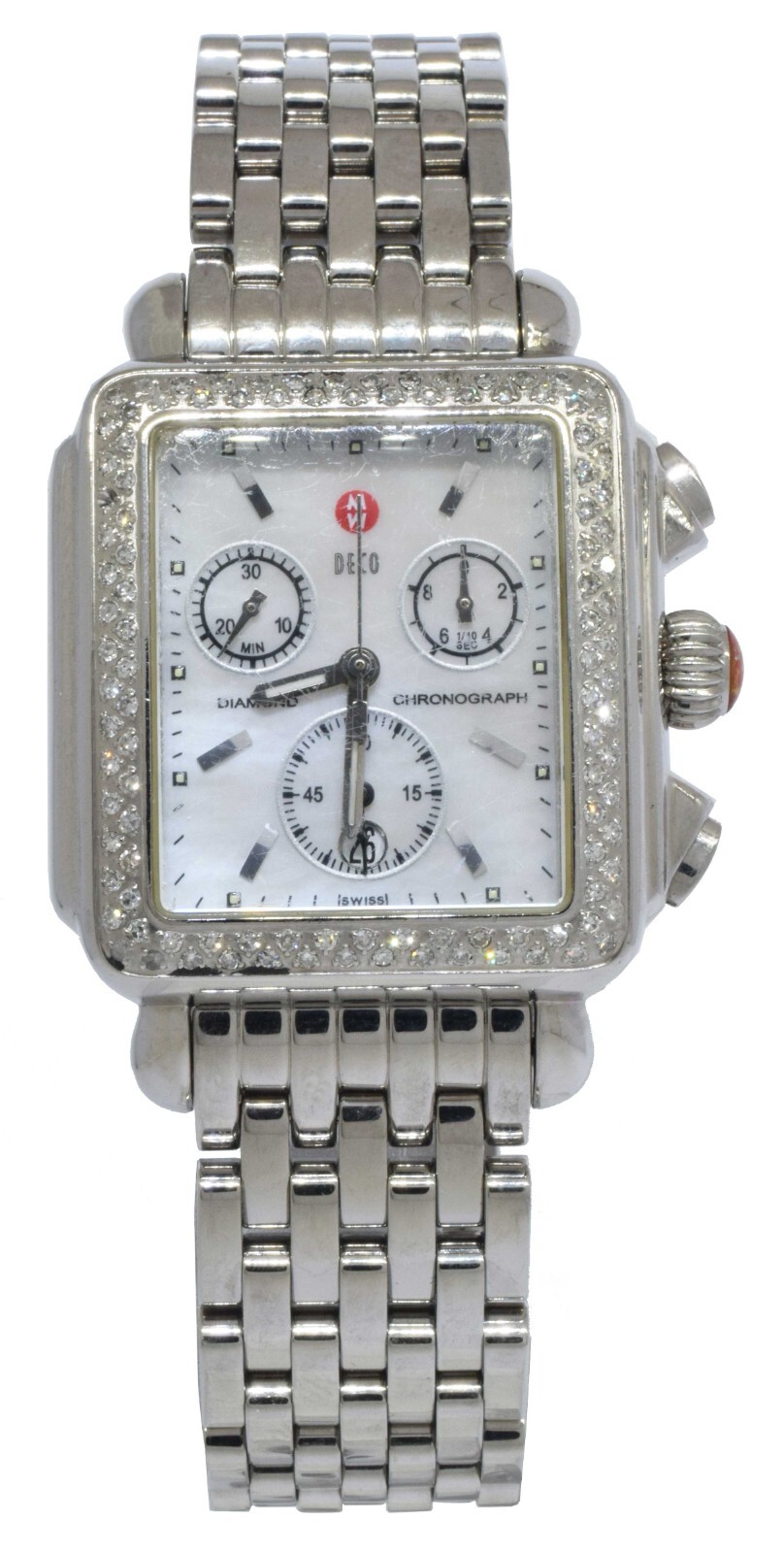 Michele Deco Diamond Chronograph Steel MOP Ladies 33mm Quartz Watch 71-6000