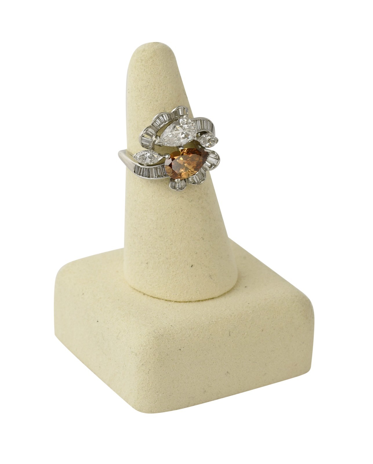 GIA 1.49 & 1.08 Carat Pear Brilliant Diamond Platinum Cocktail Ring size 6.25
