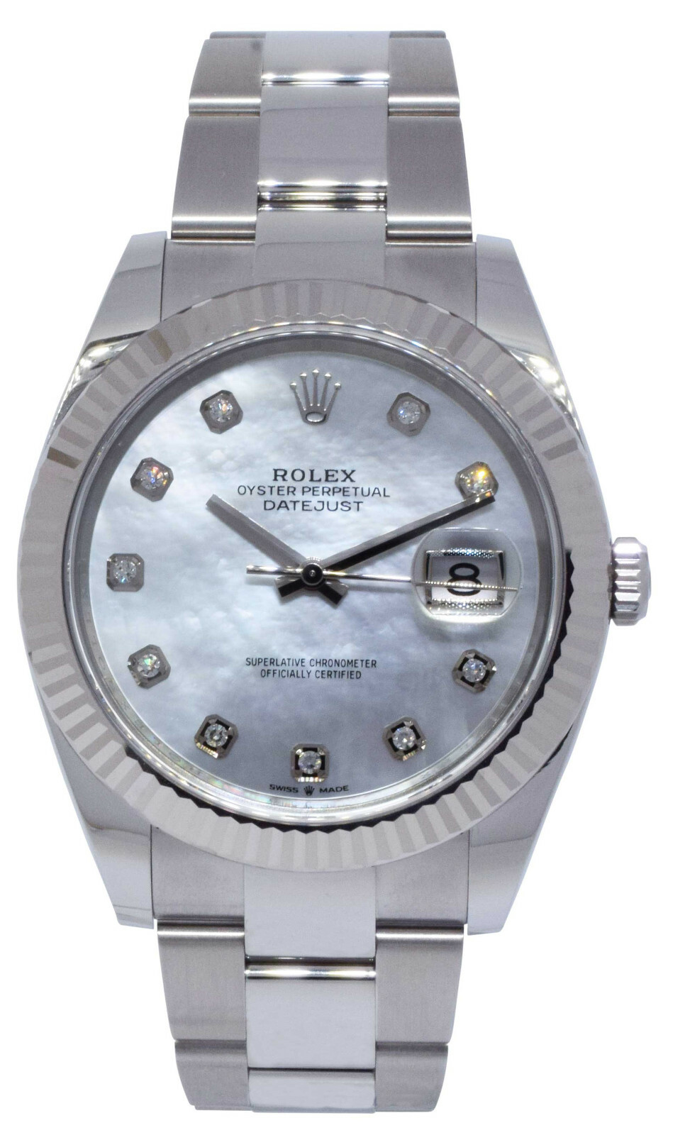 Rolex Datejust 41 Steel & 18k WG MOP Diamond Dial Watch +Card '22 126334