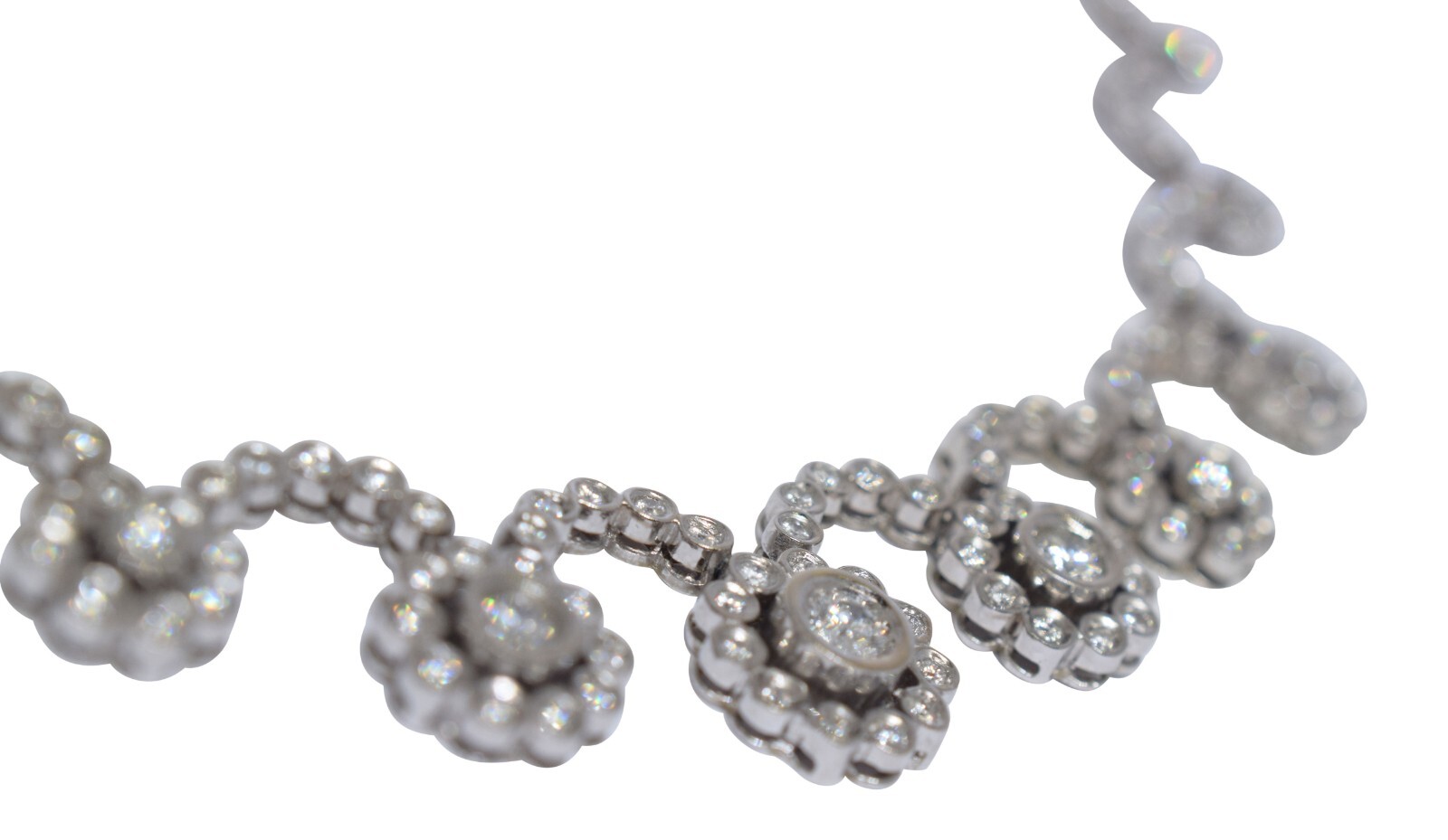 7.58 ct Diamond Flowers Motif 14k White Gold Necklace & Earrings Set