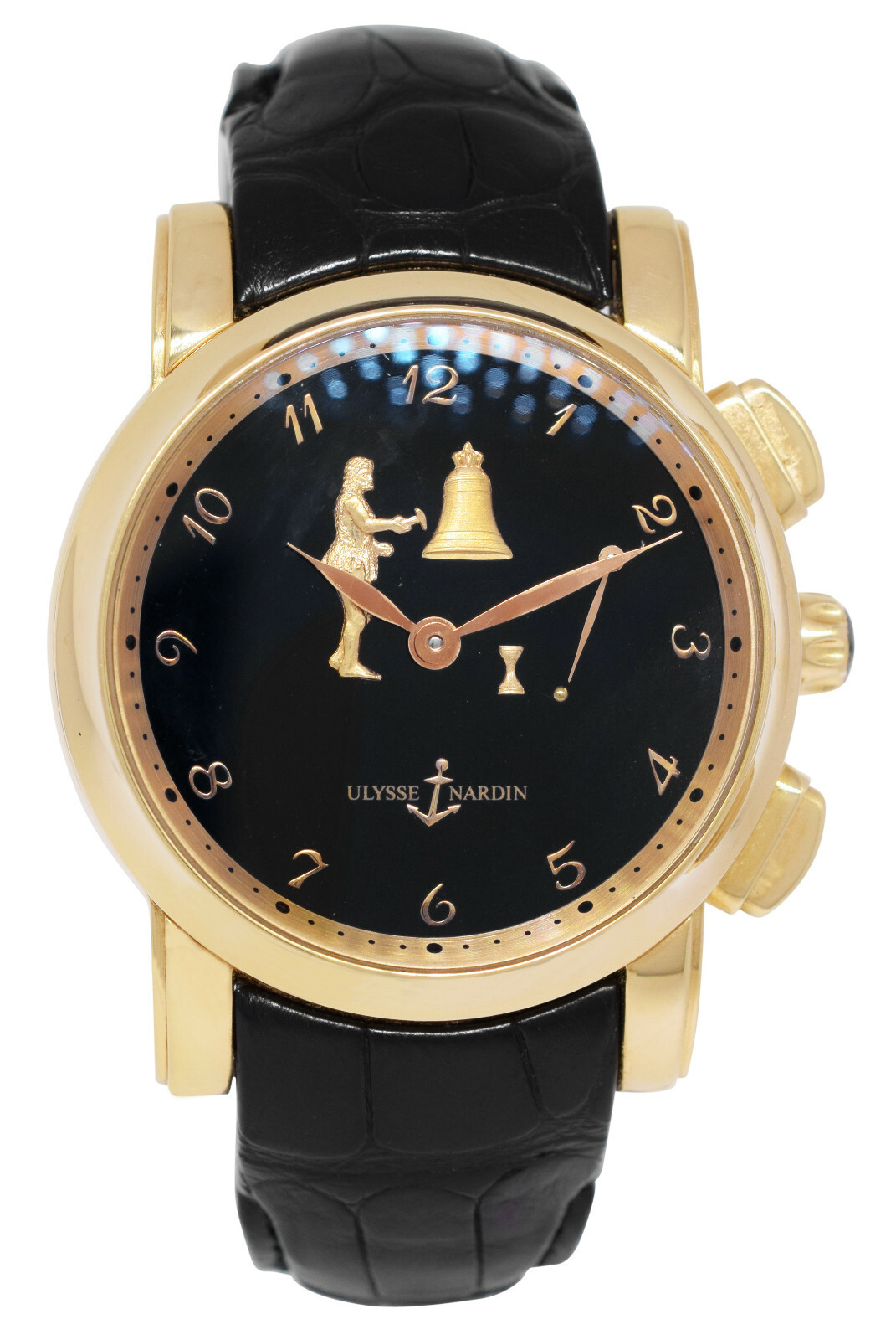 Ulysse Nardin Sonata Hourstricker 18k Rose Gold Black dial 42mm B/P 756-88