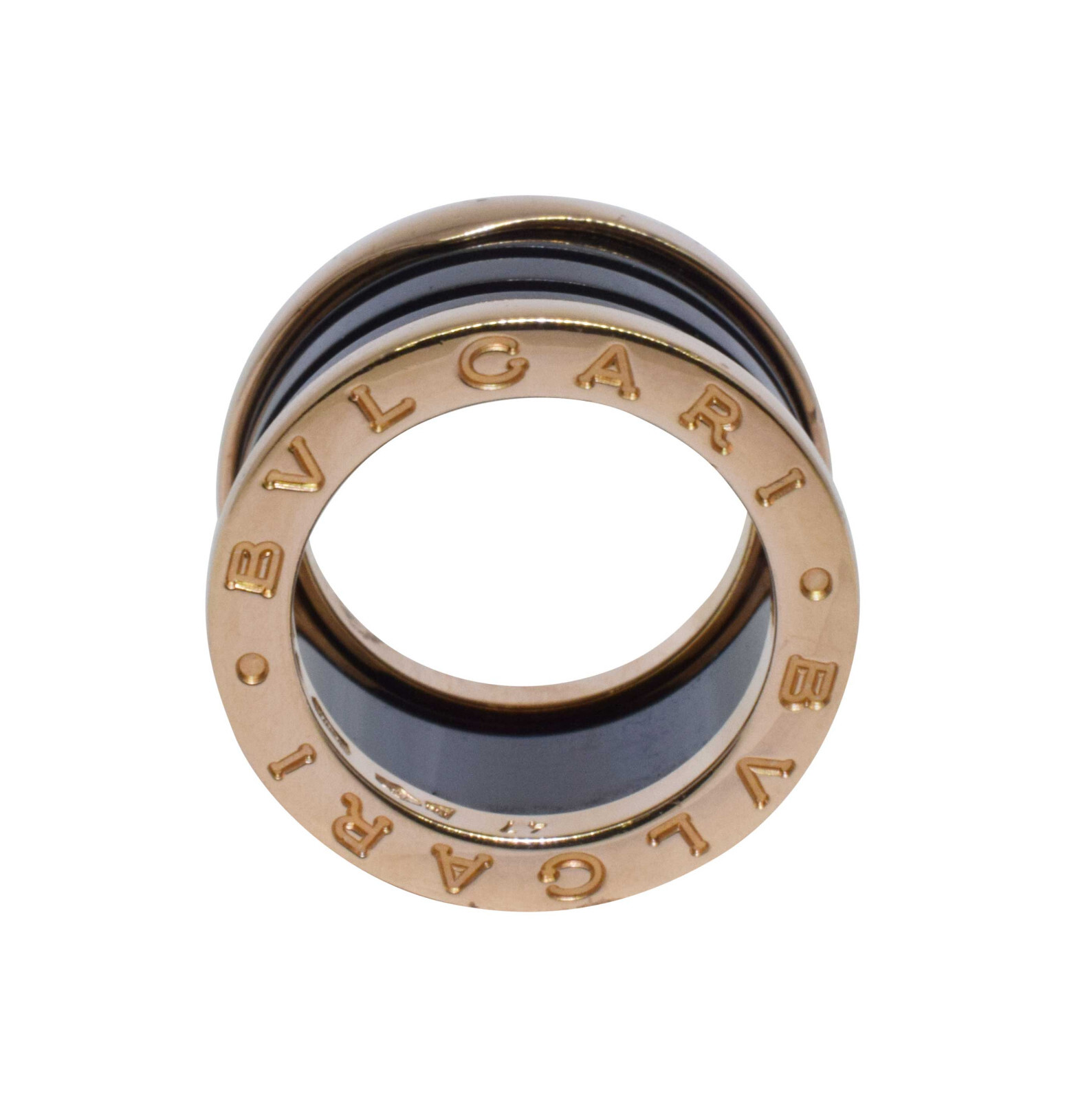 Bvlgari B.Zero1 18k Rose Gold & Black Ceramic Four Band Ring Size 47 B/P 345845