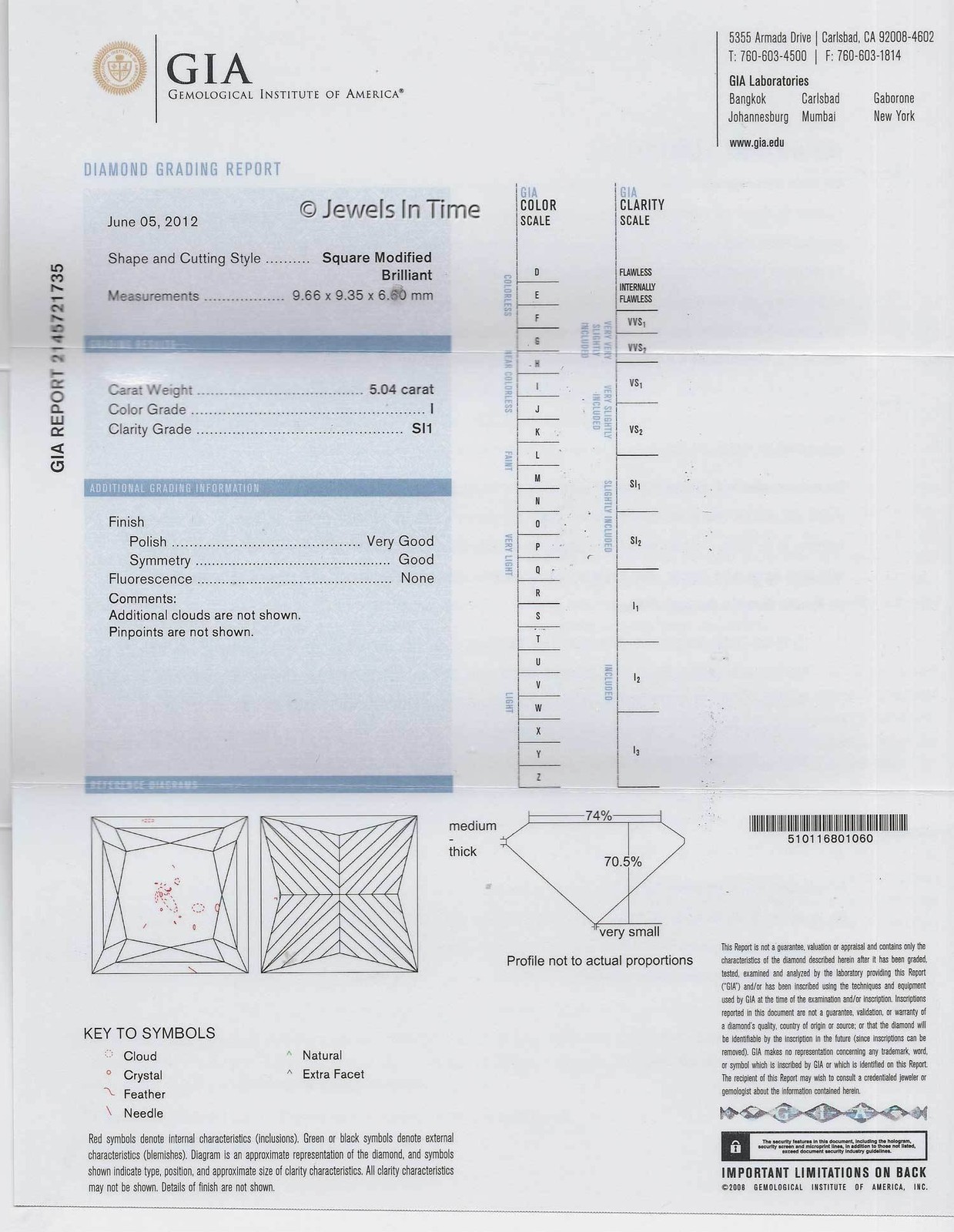Platinum Ring 5.04 Carat Square  Brilliant Diamond GIA Certificate Size 8