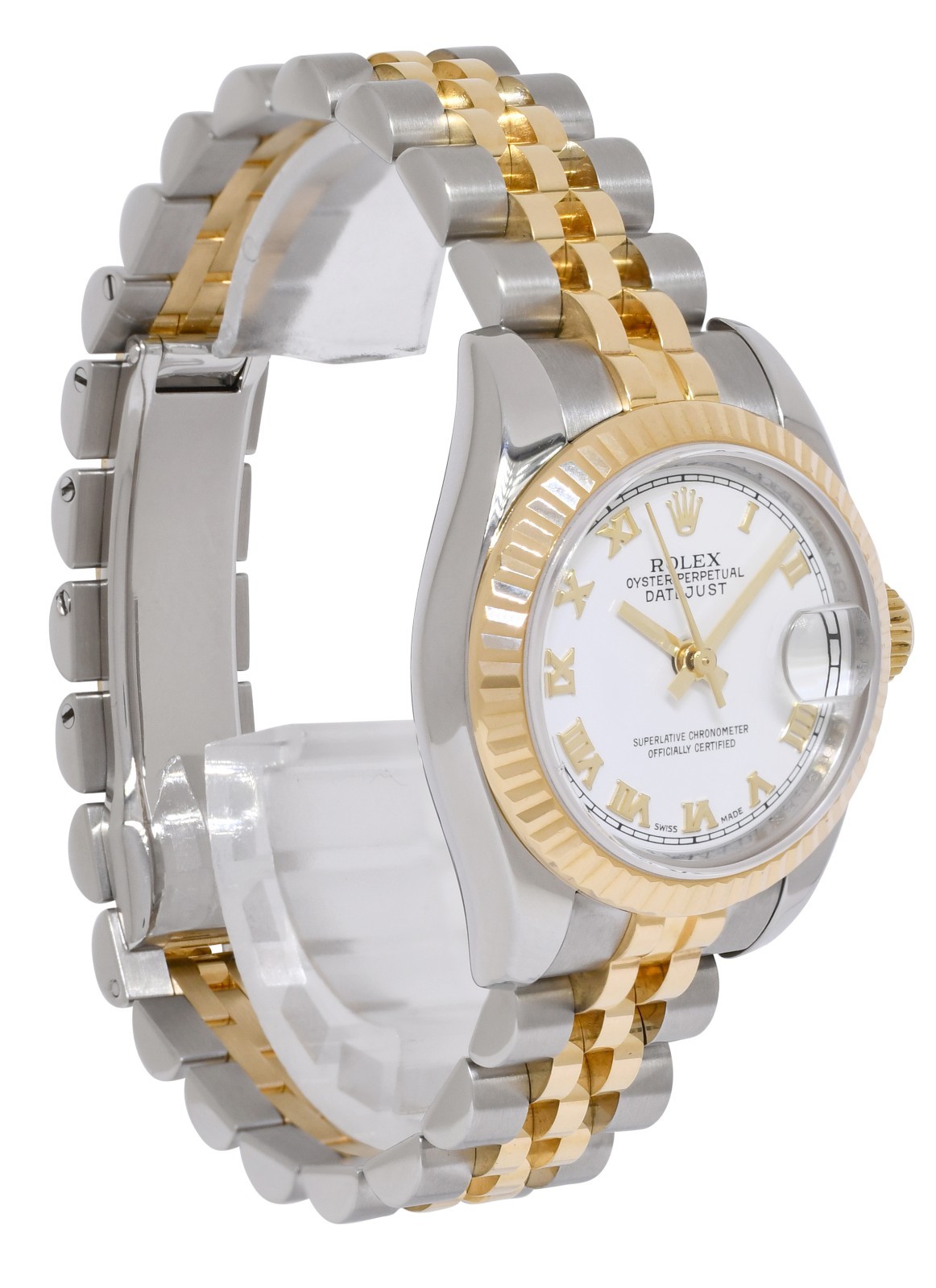 Rolex Datejust 18k Yellow Gold/Steel White Roman Dial Ladies 26mm Watch M 179173