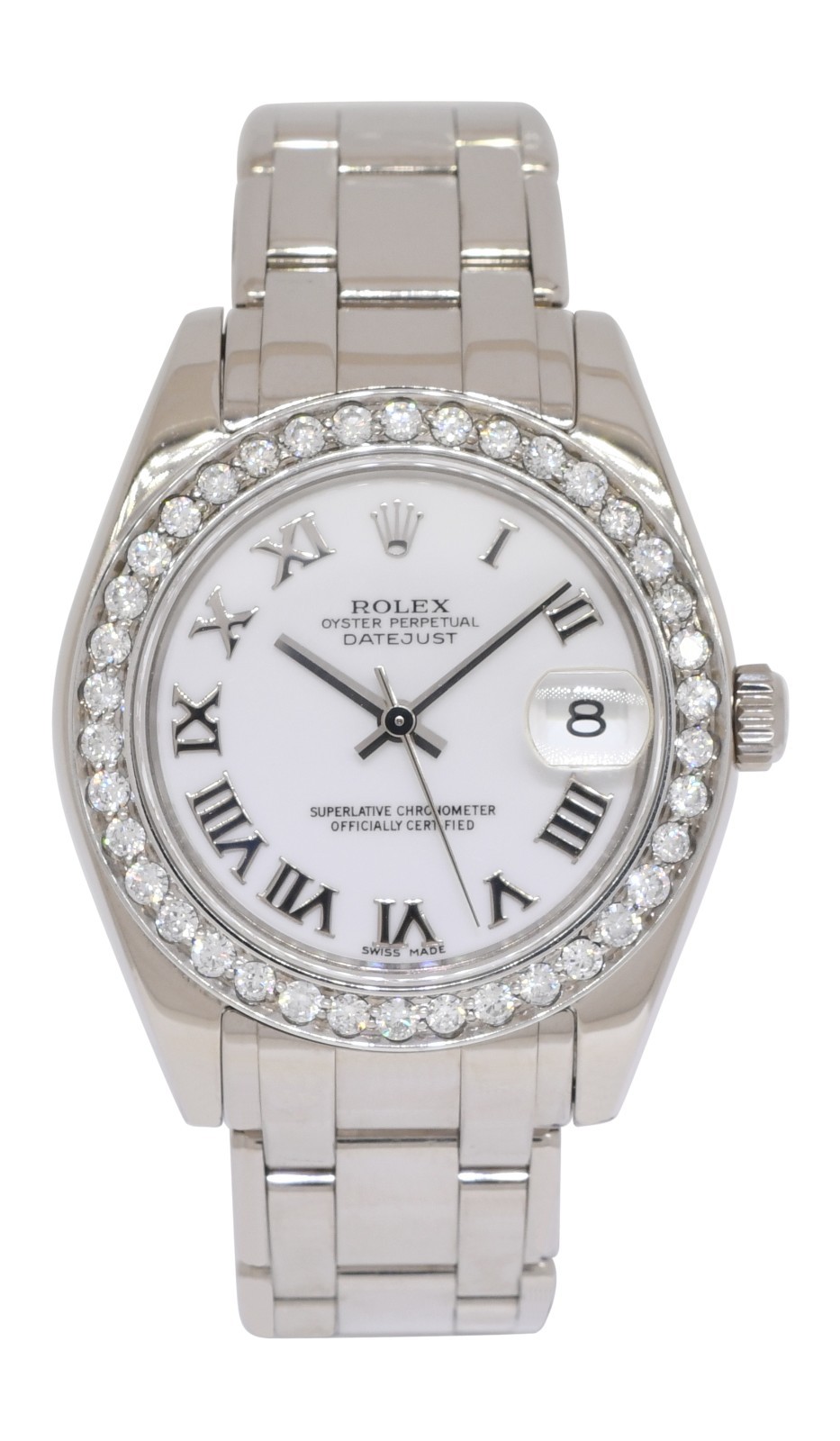 Rolex Datejust Pearlmaster 18k White Gold & Diamond Bezel 34mm Watch P 81209