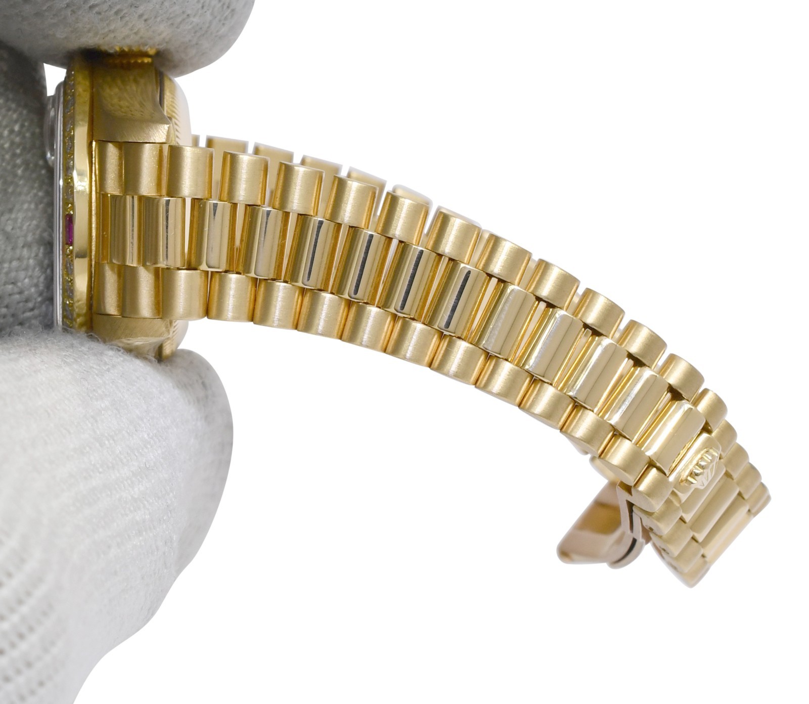Rolex Datejust 18k Yellow Gold Silver Diamond/Ruby Ladies 26mm Watch L 69178