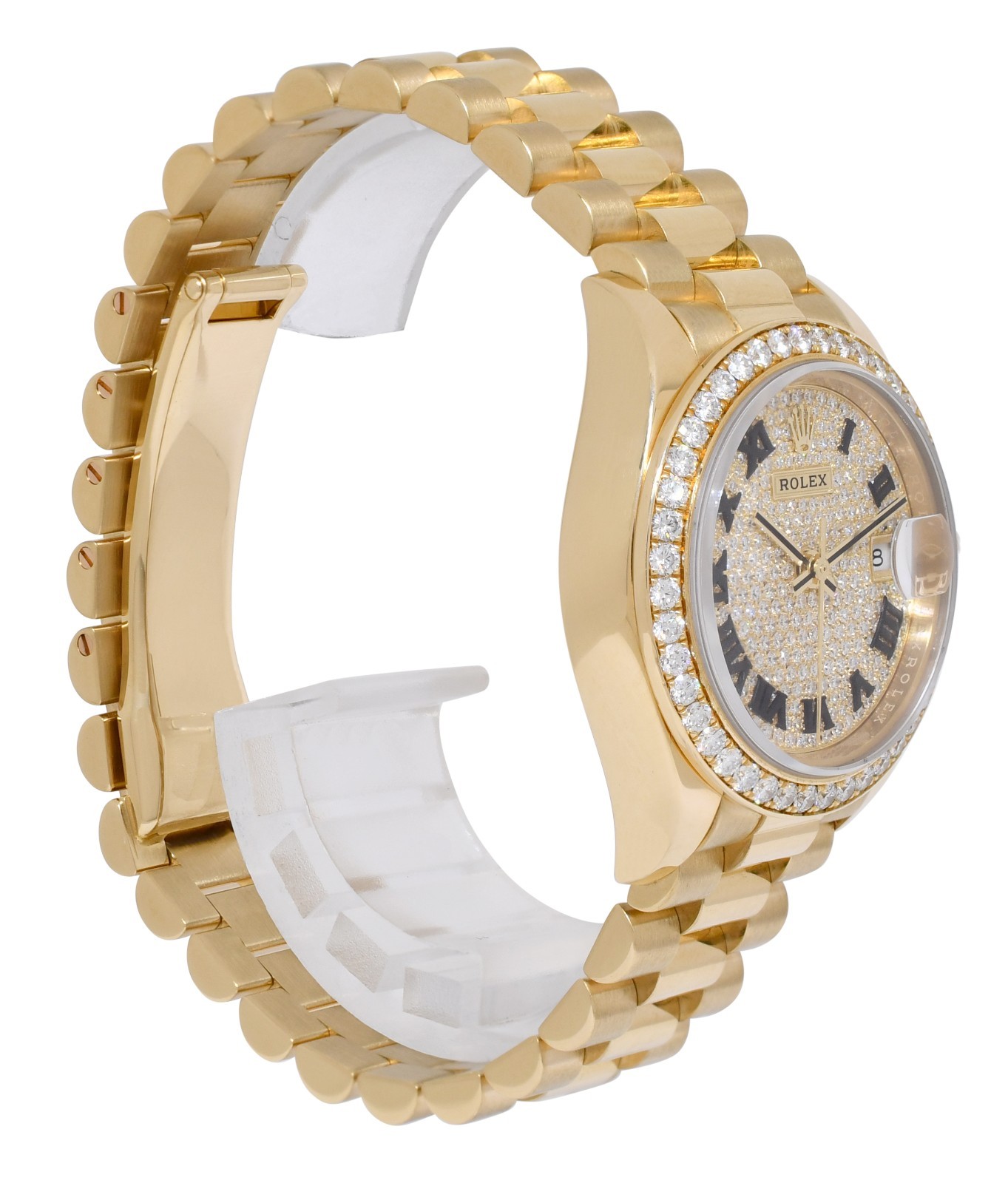 Rolex Datejust 28 President 18k Yellow Gold Pave Diamond Ladies Watch 279138RBR