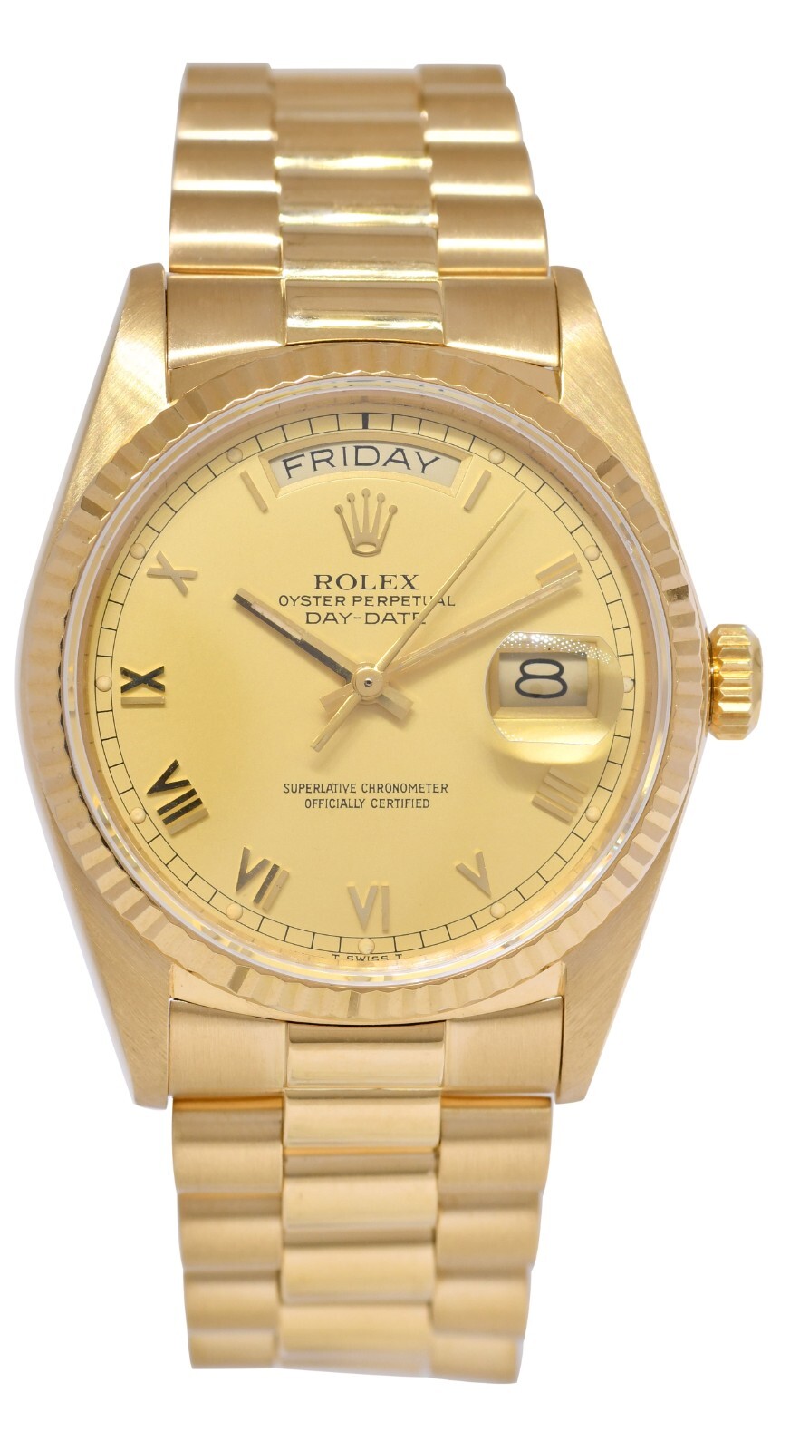 Rolex Day-Date 36 President 18k Yellow Gold Champagne Roman Dial Watch '86 18038 Rolex Day-Date 36 President 18k Yellow Gold Champagne Roman Dial Watch '86 18038